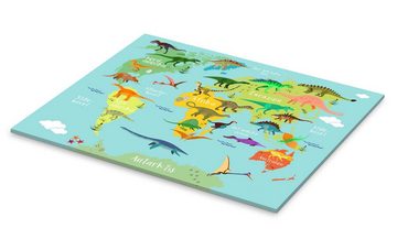 Posterlounge Acrylglasbild Kidz Collection, Weltkarte der Dinosaurier (dänisch), Kindergarten Kindermotive