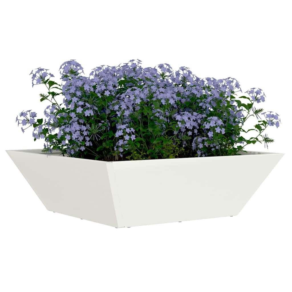 furnicato Blumentopf Garten-Pflanzgefäß 50 x 50 x 15 cm Weiß, Trapezförmiger Blumenkübel aus Stahl für deinen Garten oder Terrasse