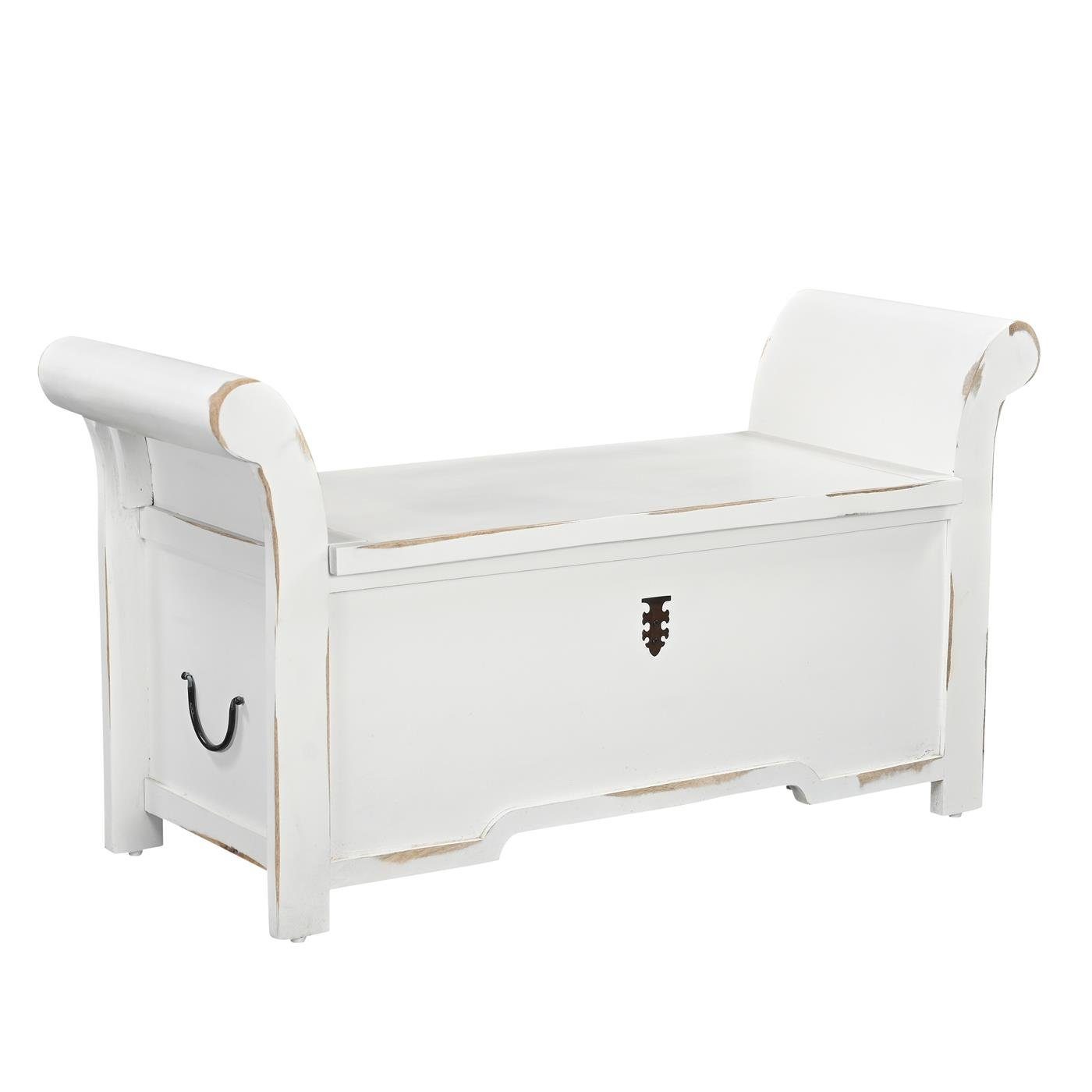 baario Sitztruhe Truhenbank ADNA weiss, Sitztruhe Holz Stauraum massiv Mangoholz