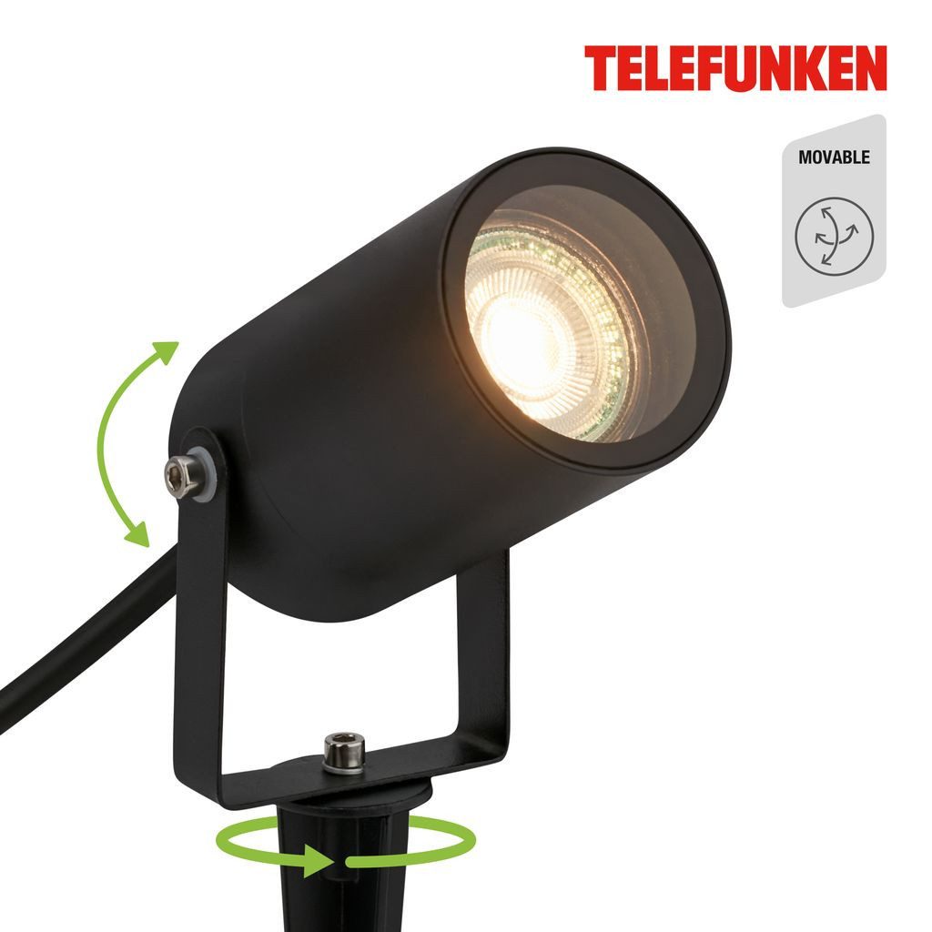 Telefunken Gartenstrahler 322405TF, ohne Leuchtmittel, 2700K - Extra-Warmweiß, LED Strahler Außen 33x6x7,5 cm Schwarz max.7W GU10 Wegleuchte Beet