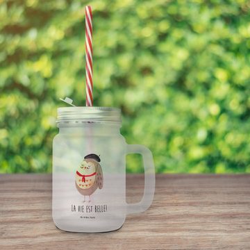 Mr. & Mrs. Panda Cocktailglas Eule Frankreich - Transparent - Geschenk, Owl, hibou, Einmachglas, Co, Premium Glas, Inkl. Mehrwegstrohhalm