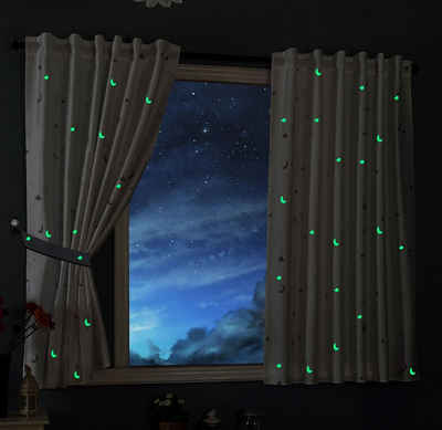 Vorhang, Gardinenbox, Multifunktionsband (2 St), blickdicht, Schal blickdicht Motiv Sterne Monde fluoreszierend leuchtend Universalband 20495