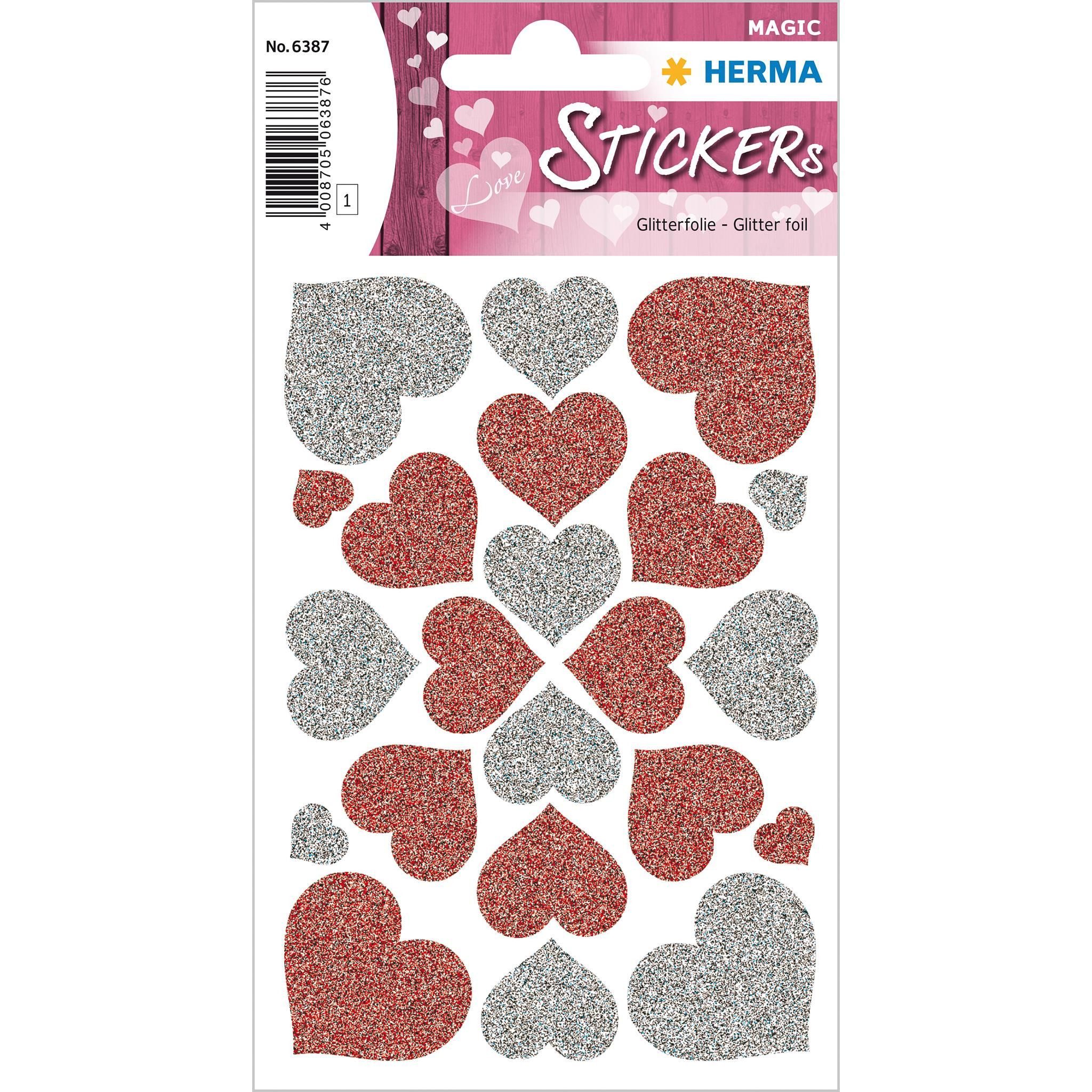 HERMA Sticker Herma Sticker MAGIC Love Herzen rot und silber glittery 1 Bl