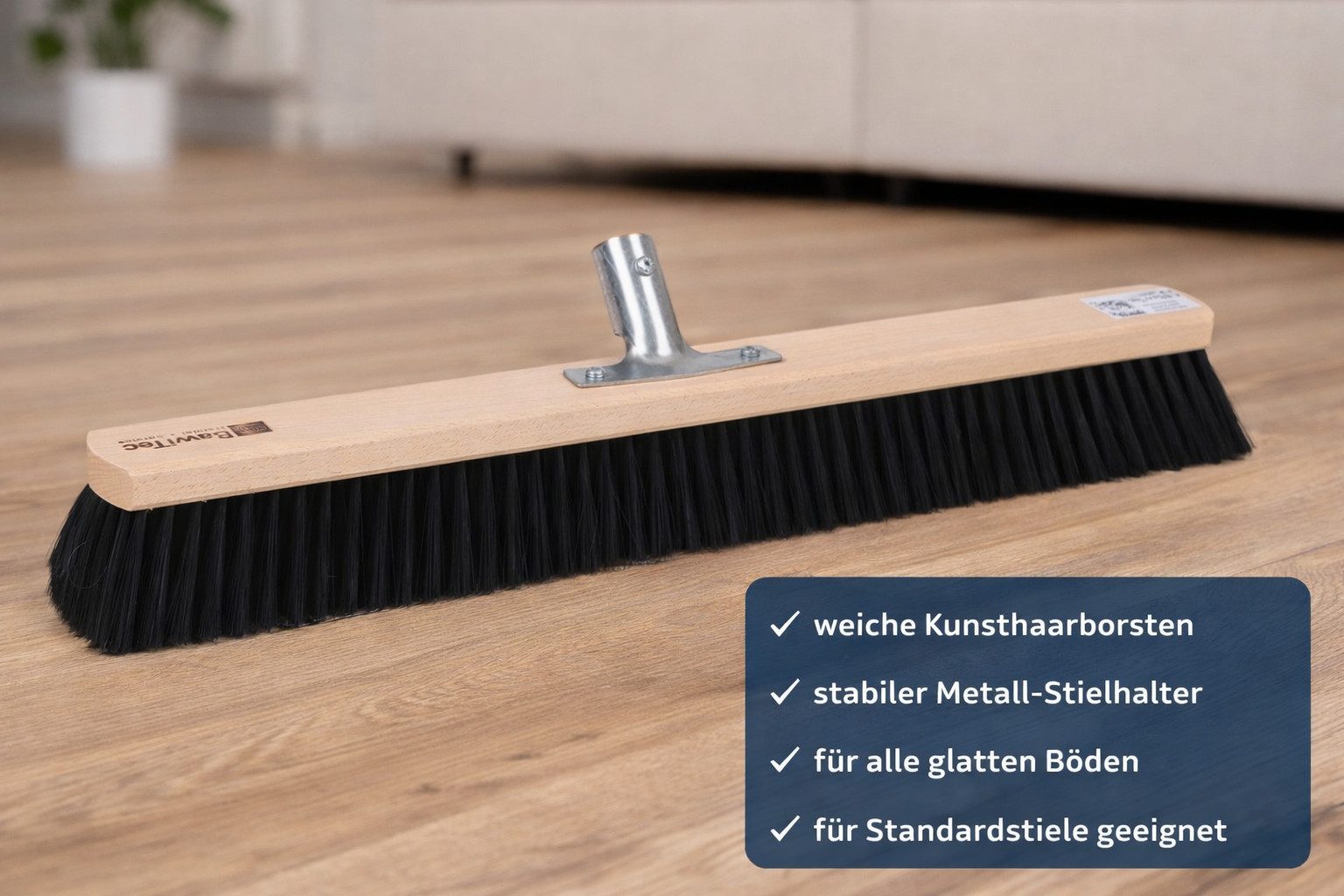 BawiTec Abziehbesen Hochwertiger Saalbesen Besen weiche Kunsthaar-Poly-Borsten ohne Stiel, Fliesenböden, Laminatböden, Parkettböden, Vinylböden, PVC-Böden, Keramikböden, Holzböden, Glasböden, glatte Böden, weiche Borsten