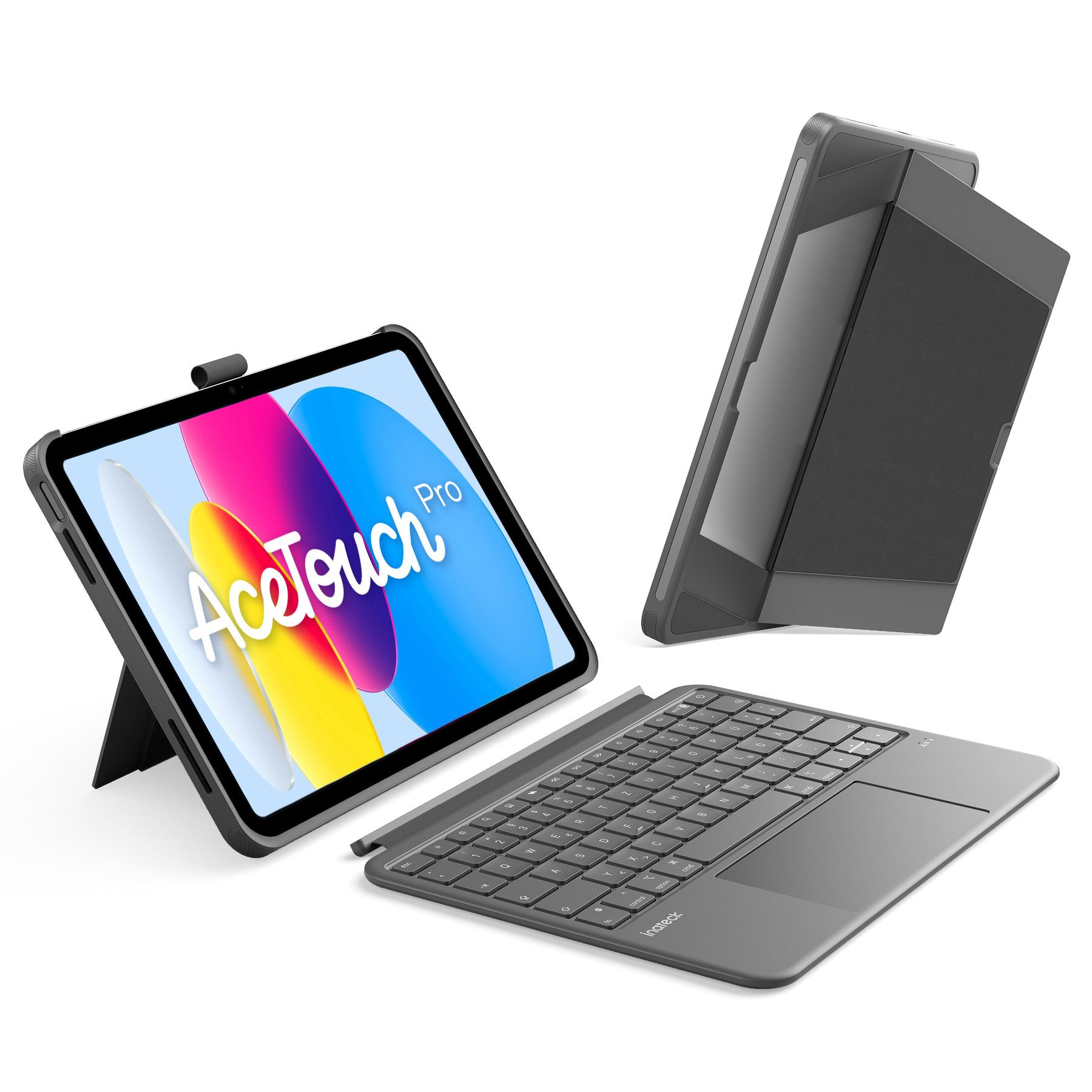 Inateck Hülle mit Tastatur für iPad 11 Gen A16, iPad 10 Gen, mit Stifthalter iPad-Tastatur (Vertikaler/Horizontaler Ständer,Großes Trackpad,Abnehmbar,Abnehmbare)