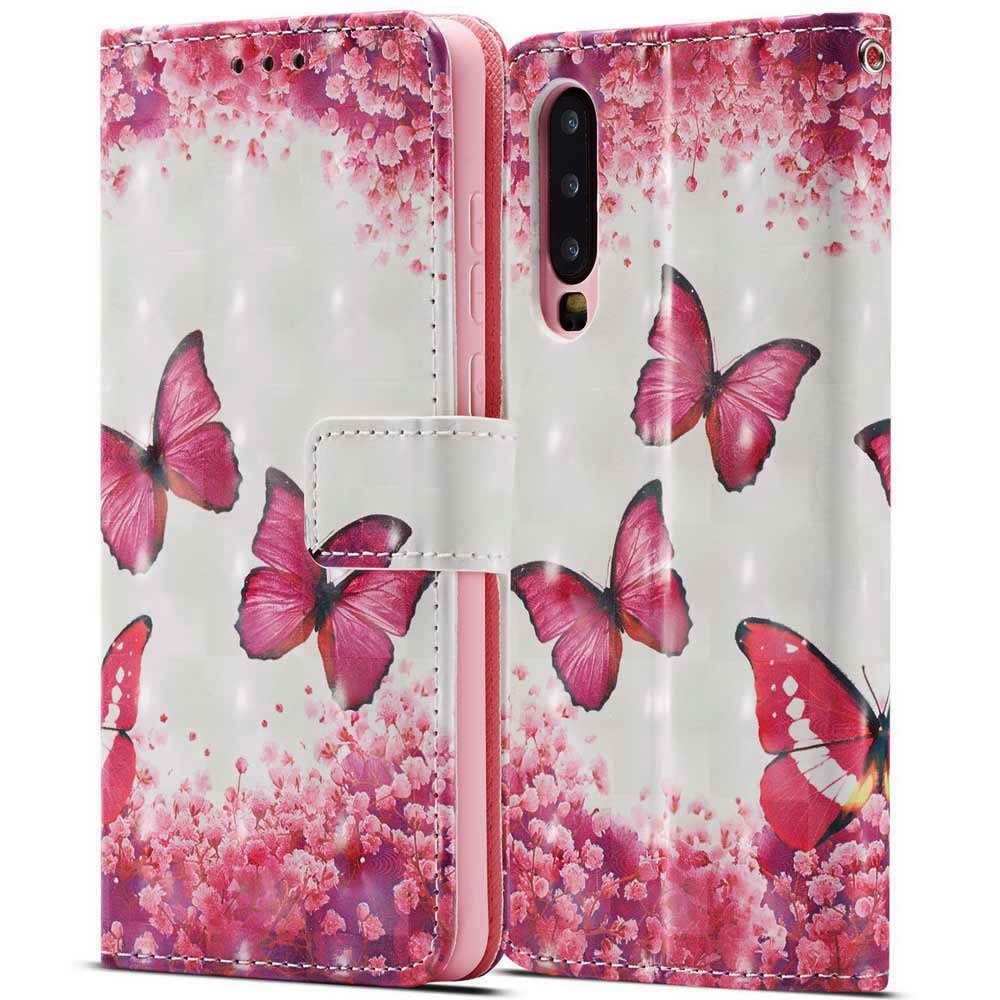 Handyhülle Handytasche für Huawei P30 Hülle Schmetterling Motiv