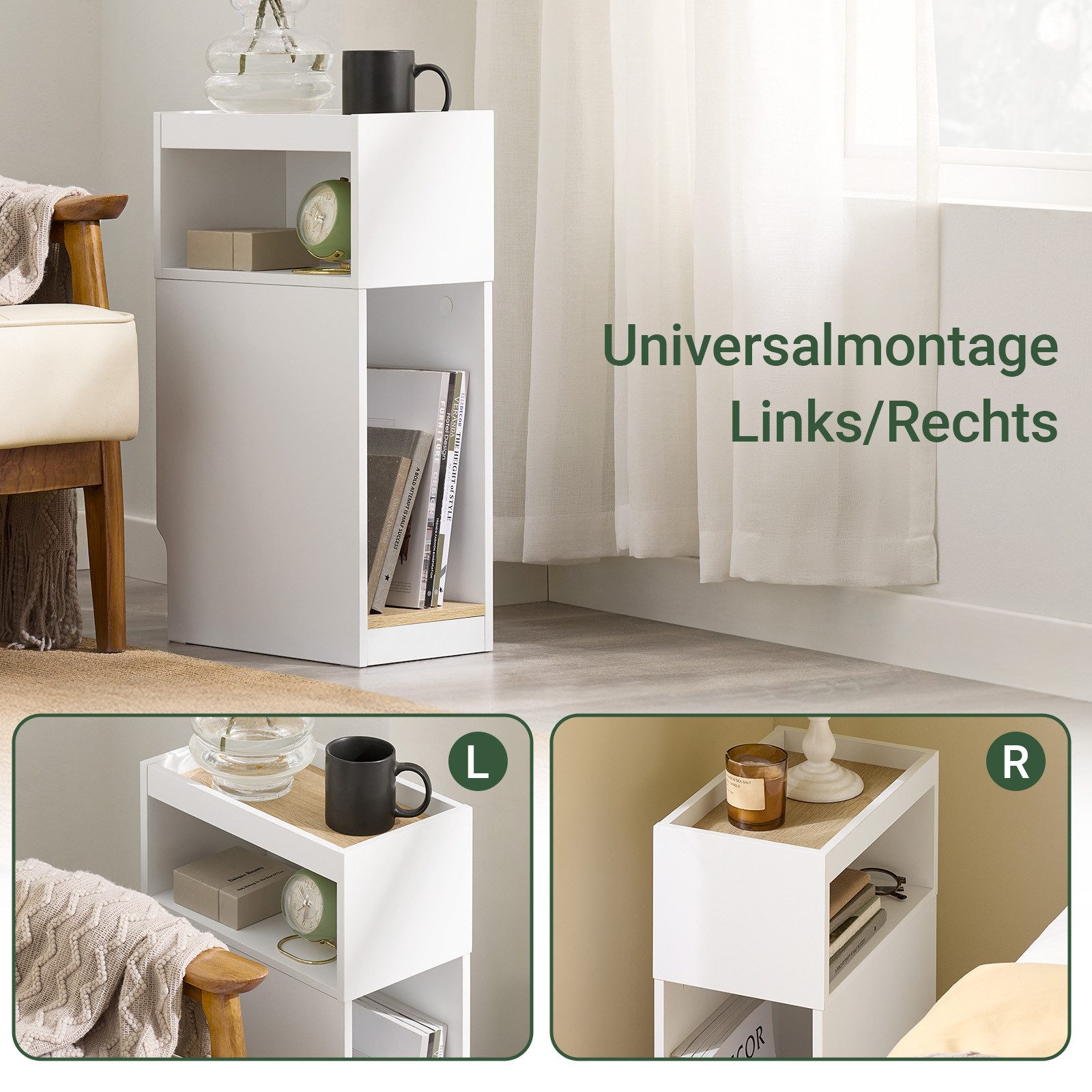 SoBuy Nachttisch FBT171, Beistelltisch klein, Nachttisch schmal, Nachtschrank Nischen, mit Schublade für Schlafzimmer Nischen, ideal für kleine Räume, Holz