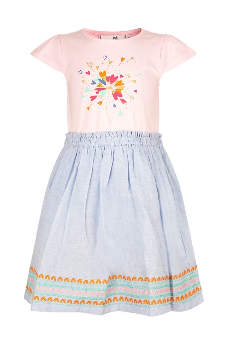 happy girls Jerseykleid Schulanfang Jerseytop Glitzerdruck Saumstickerei (1-tlg) bestickter Saum