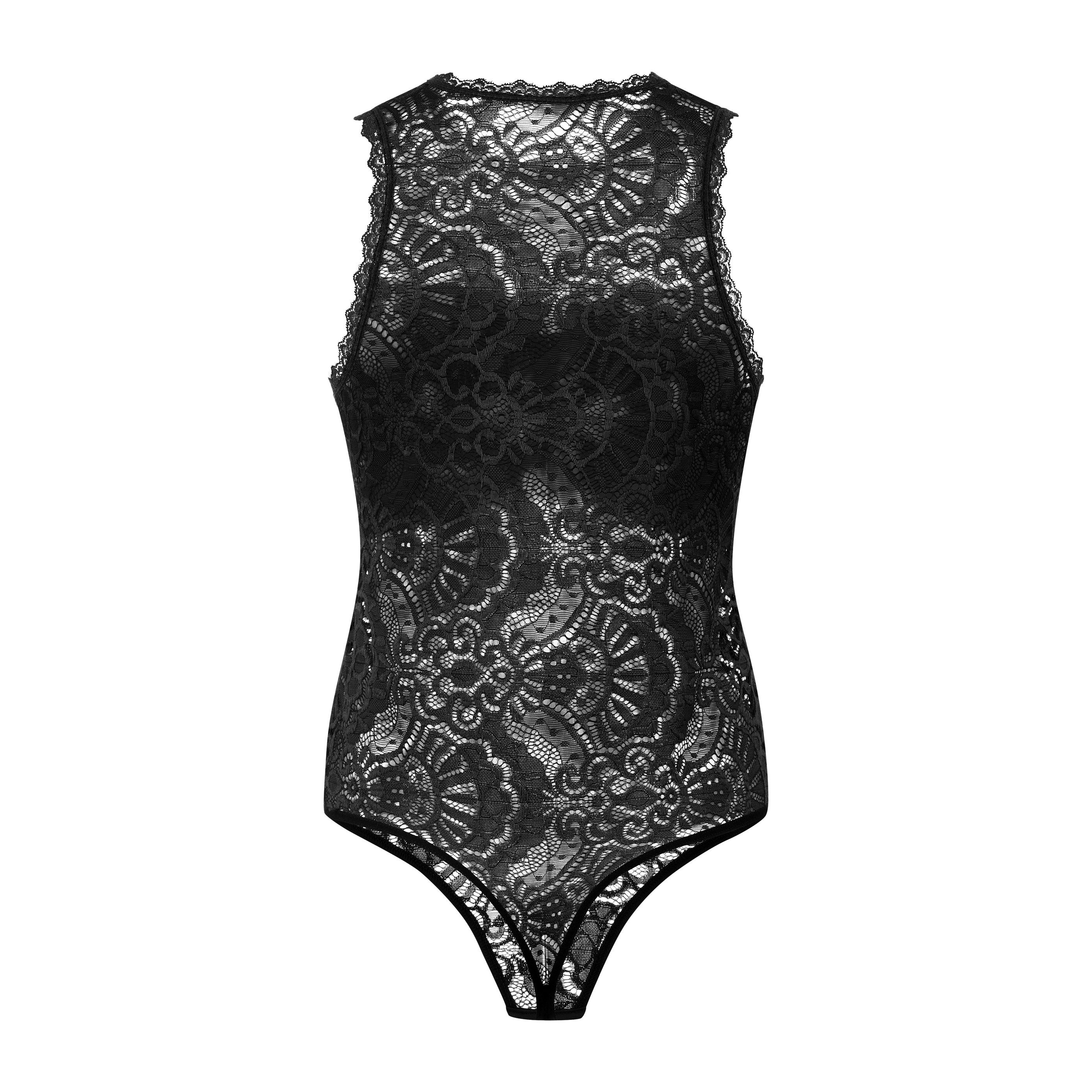 Evoni Stringbody für Damen Spitze transparent High Neck Cut-Out Sexy Dessous – Bild 5 von 5