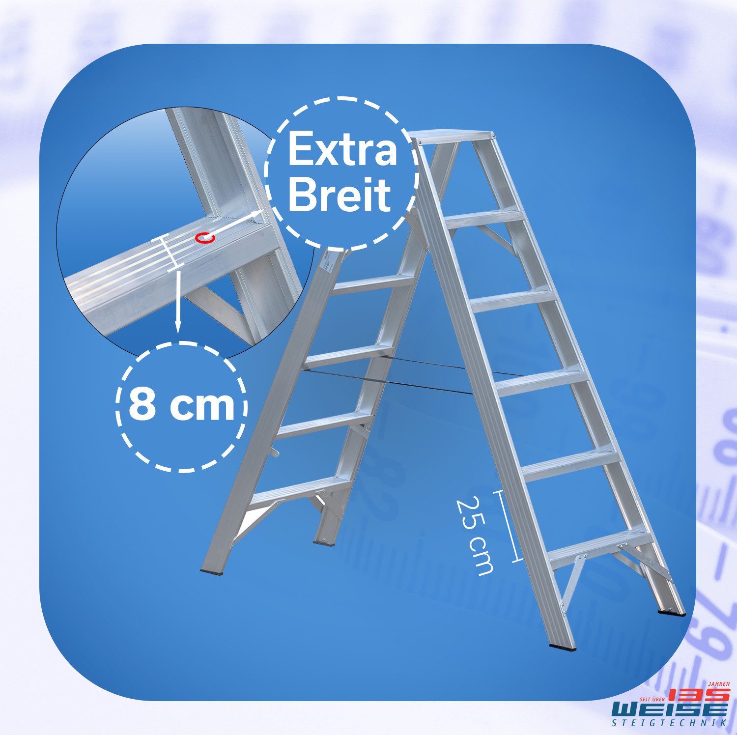 Weise Steigtechnik Stehleiter MAXXIMUSS Industrie Stufen-Stehleiter XL (4 Stufen, 1-St., 250 kg Belastbarkeit), extra breite trittsichere Stufen, klappbare Trittleiter mit Bändern