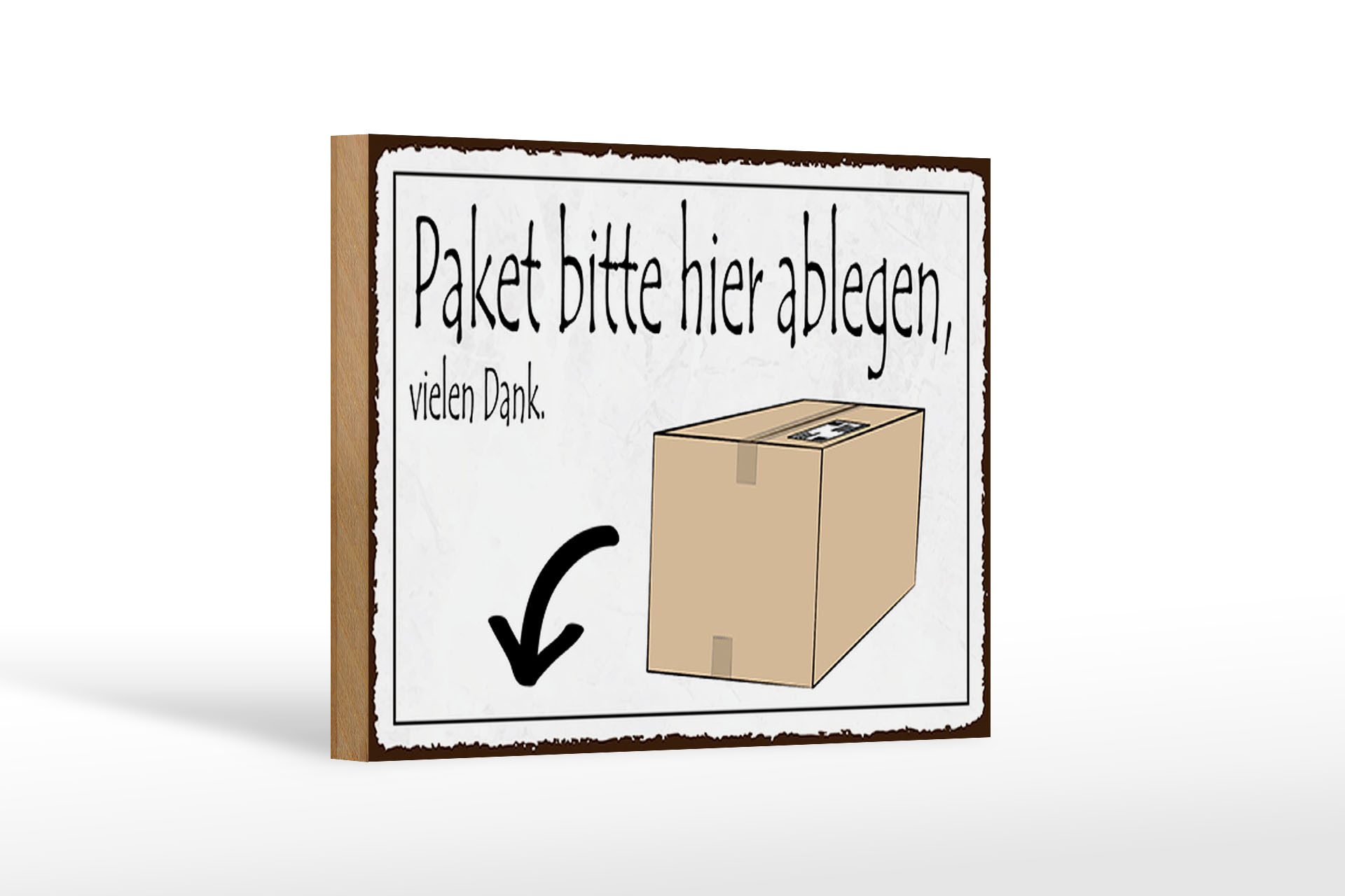 Femer GmbH Holzbild Spruch 18x12 cm Paket bitte hier ablegen vielen Dank, Sprüche Zitate Lustiges (1 St), Glatte Holzfaserplatte (MDF), vorn beschichtet