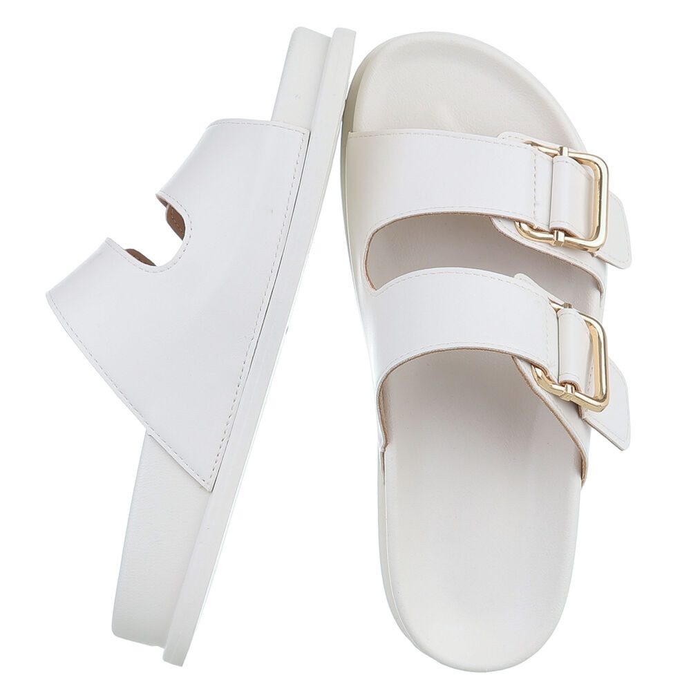 Ital-Design Damen Freizeitsandale mit Schnallen und Fußbett Pantolette (91970988) Flach Pantoletten in Weiß