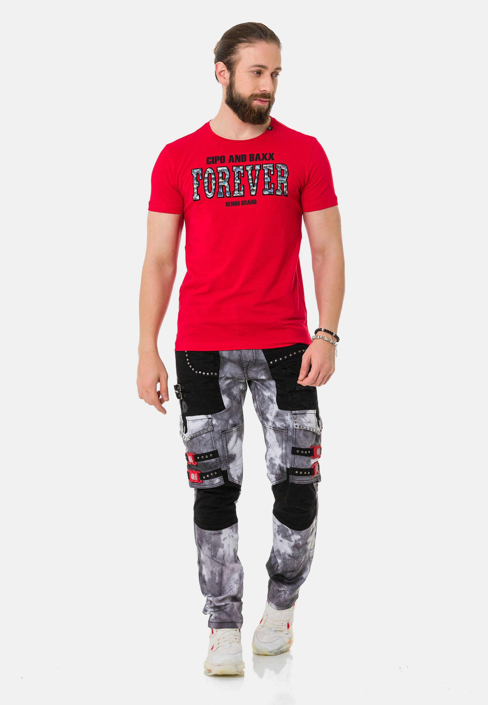 Cipo & Baxx T-Shirt T-Shirt mit Rundhals-Ausschnitt