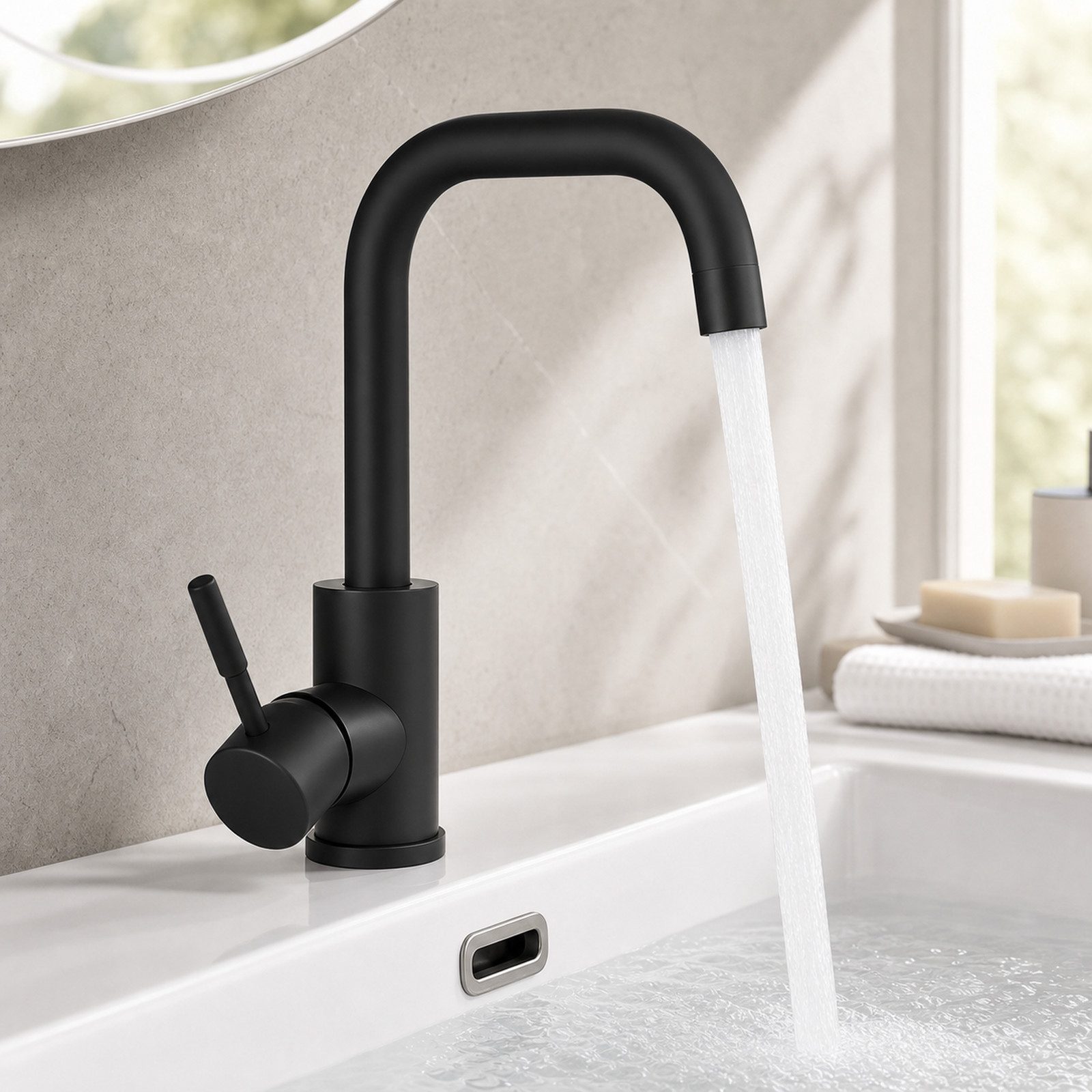 Ledklang Waschtischarmatur Kaltwasserhahn Hochdruck Mischbatterie Schwarz/Silber (Mischbatterie) Edelstahl-Optik 360° schwenkbar für Spüle & Waschbecken
