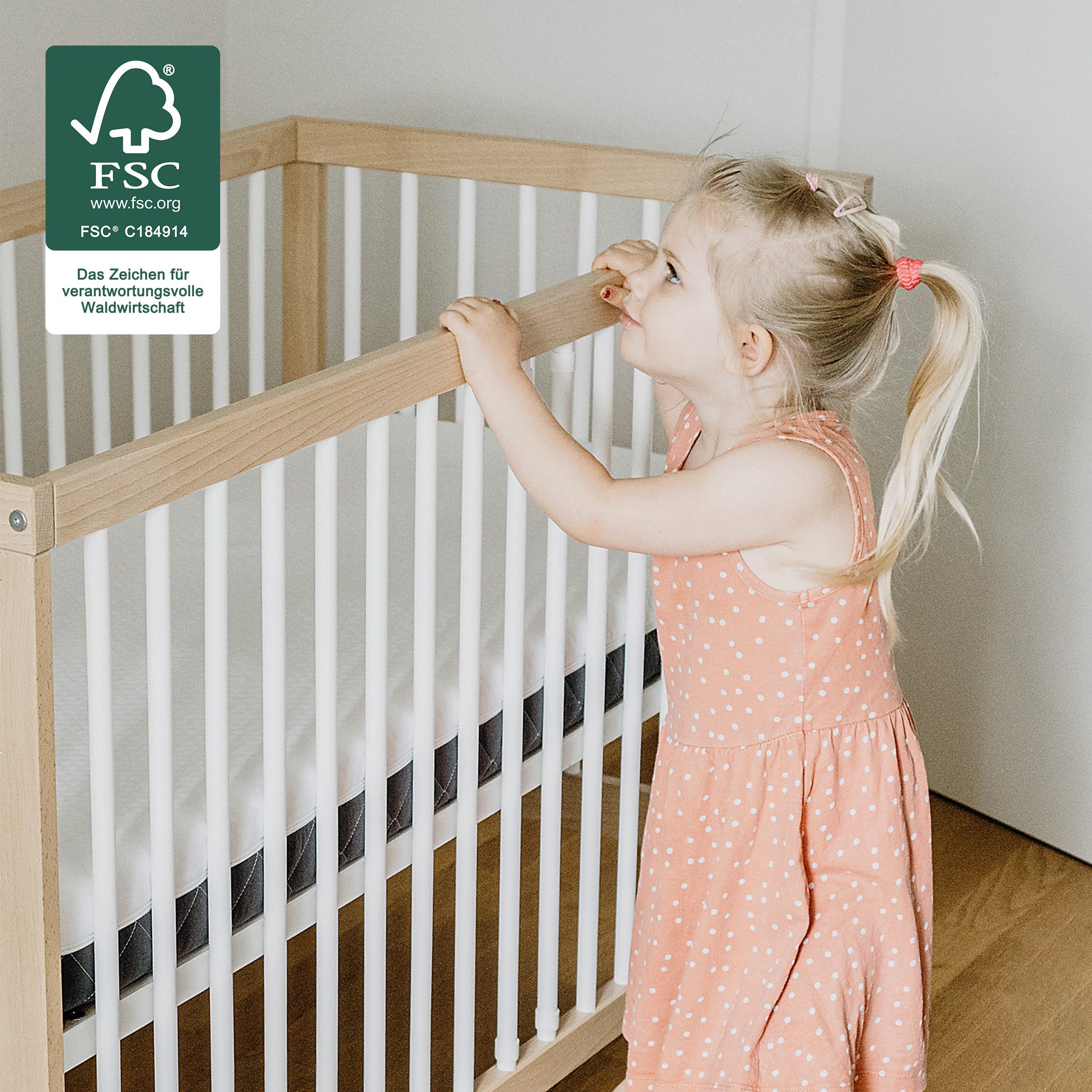 Ehrenkind Babybett PUR aus massivem Buchenholz, flexibel höhenverstellbar, günstig online kaufen