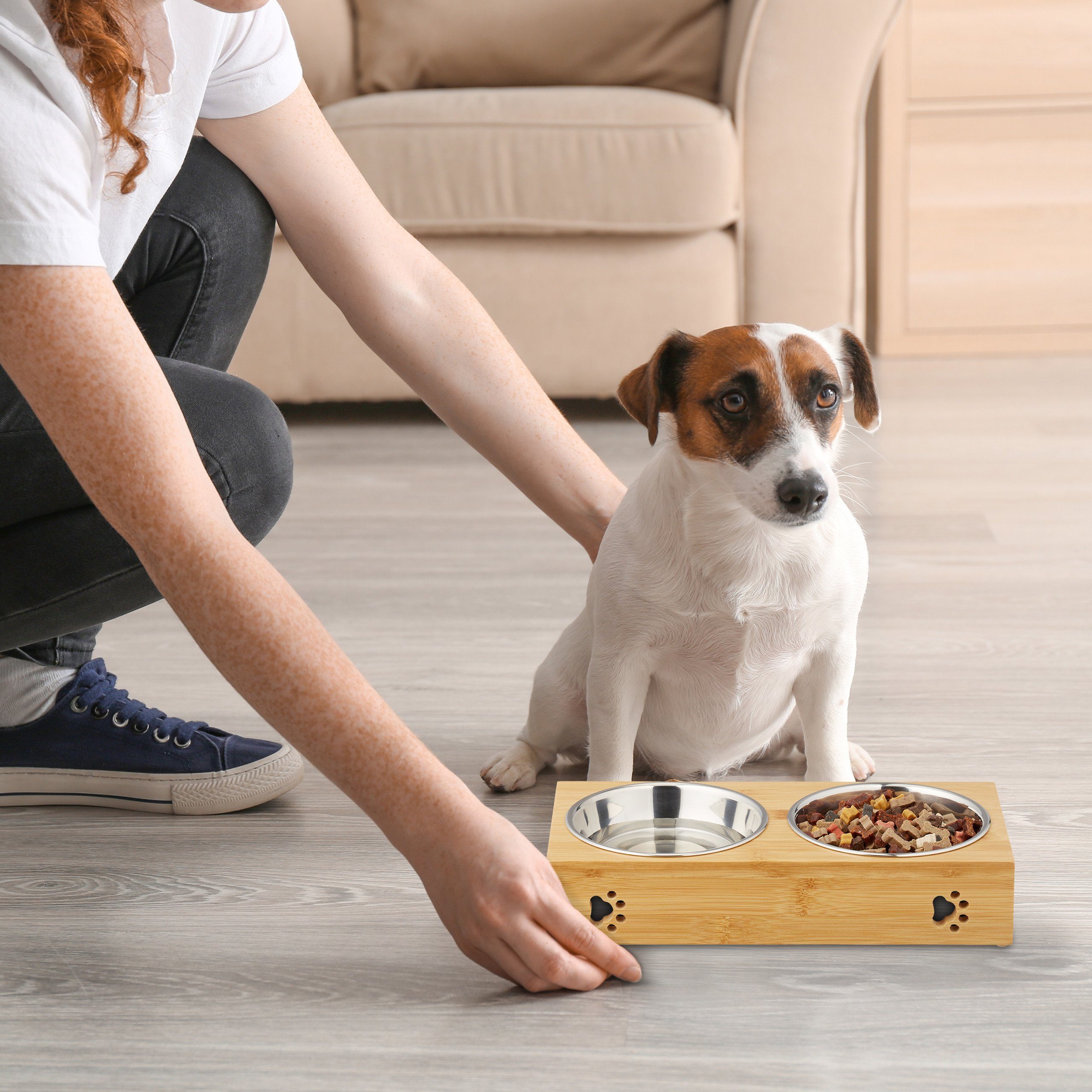 relaxdays Futterstation Doppelte Futterbar für Hunde