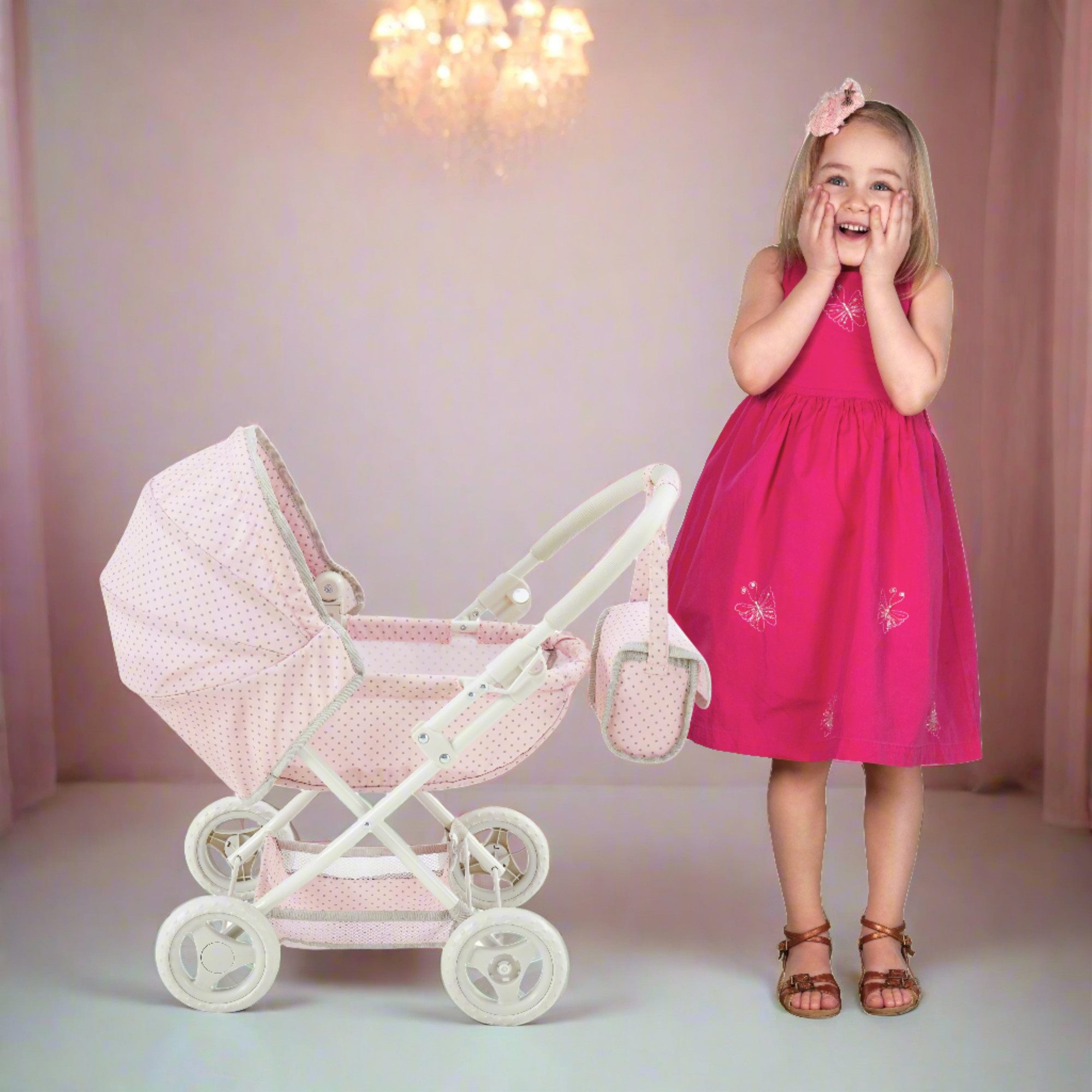 TEAMSON™ KIDS    Puppenwagen mit Verdeck und Ablagefach Rosa