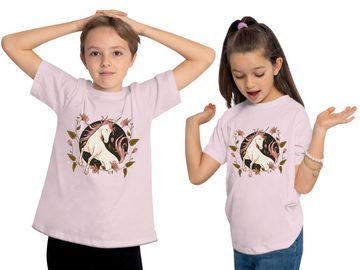 MyDesign24 Print-Shirt bedrucktes Kinder Mädchen Einhorn T-Shirt mit Blumen Baumwollshirt mit Aufdruck, i208