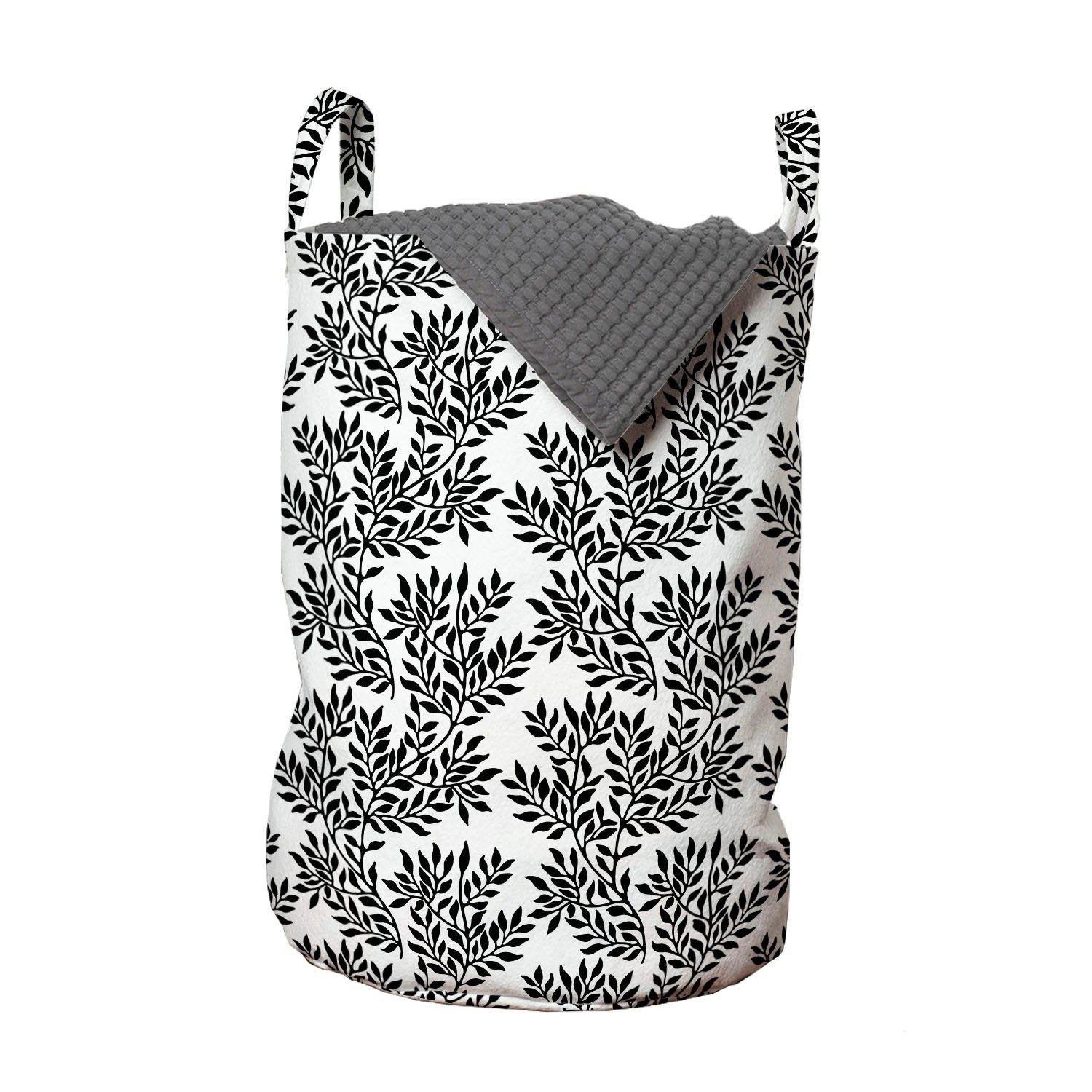 Abakuhaus Wäschesäckchen Wäschekorb mit Griffen Kordelzugverschluss für Waschsalons, Schwarz und weiß foliate Theme