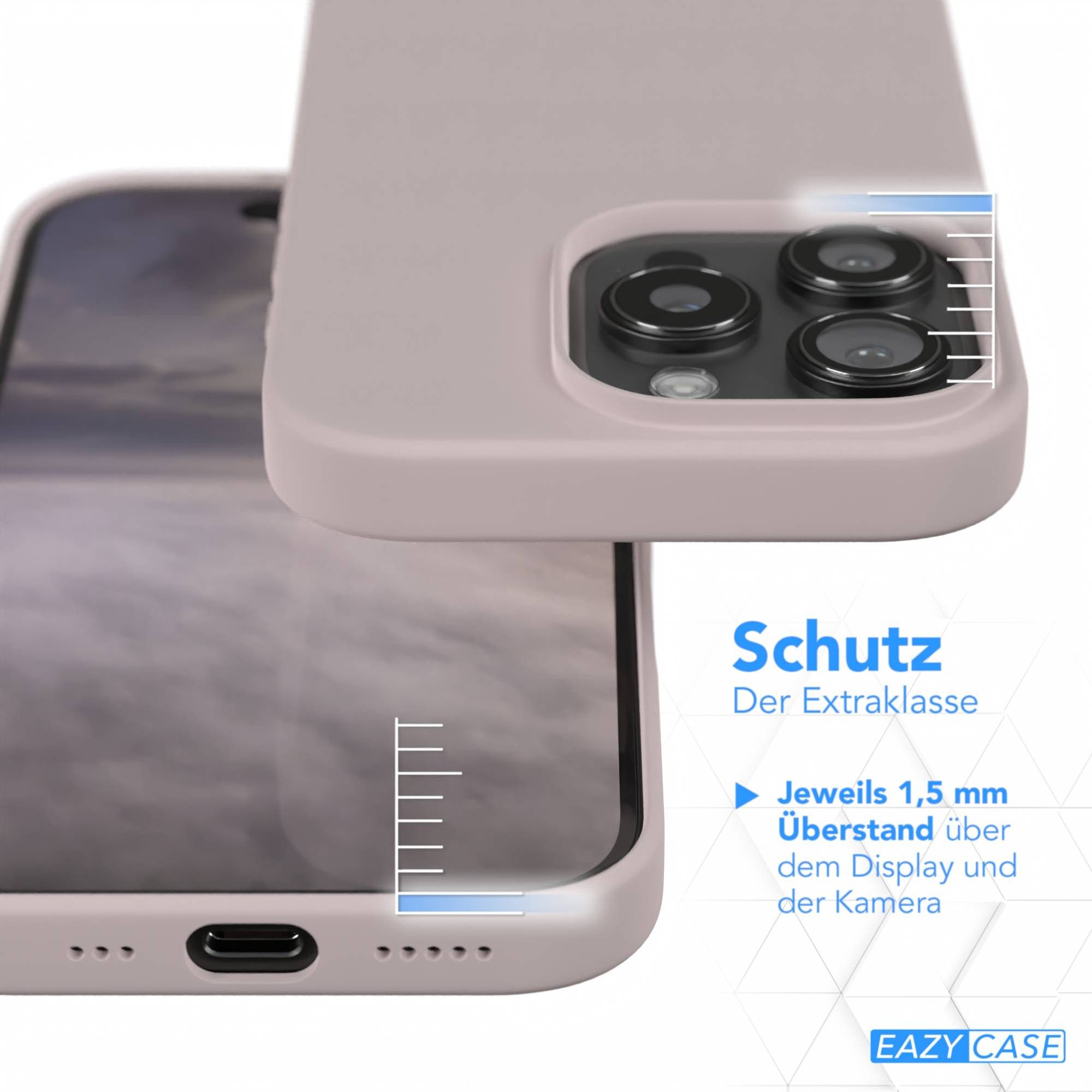 EAZY CASE Handyhülle Premium Silikon Case für Apple iPhone 16 Pro 6,3 Zoll, Silikon Schutzhülle mit Kameraschutz kratzfest Cover Rosabraun
