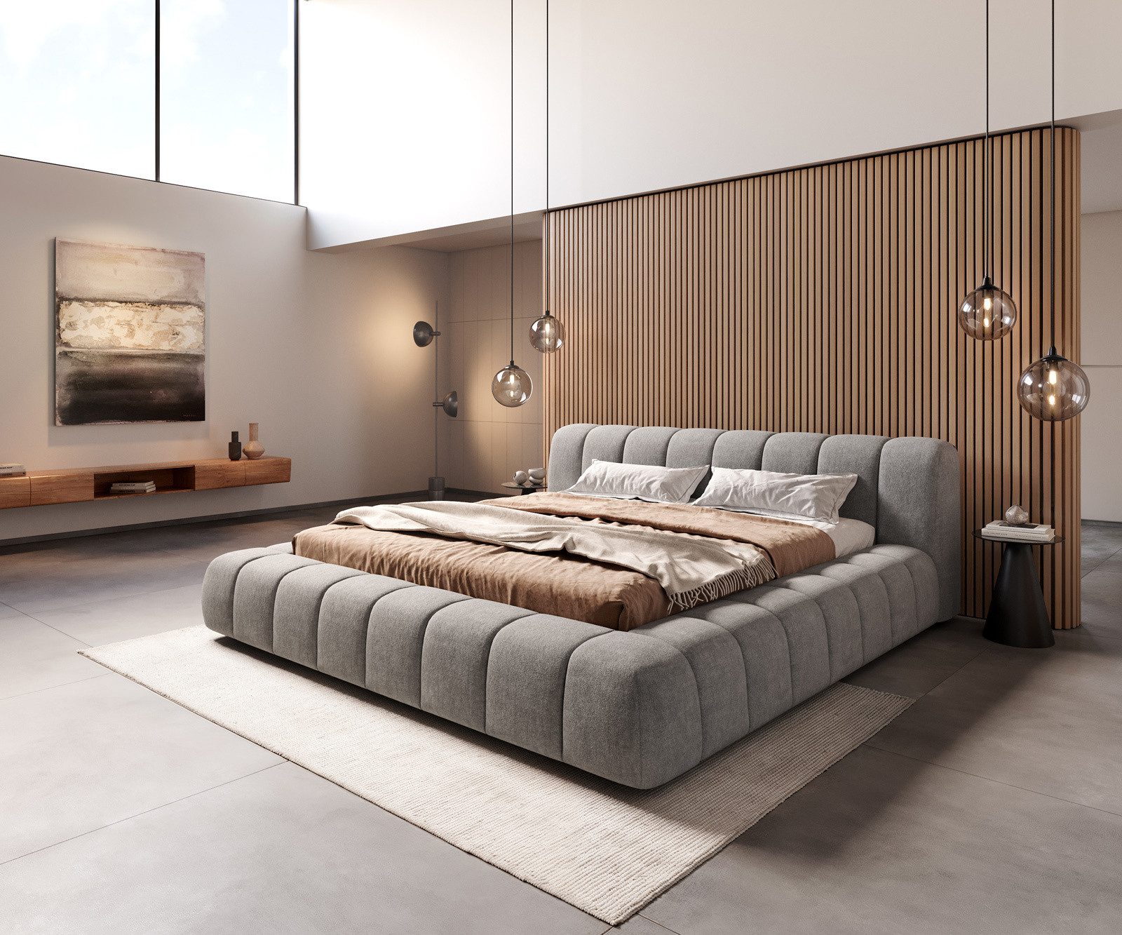DELIFE Polsterbett Cutio, Strukturstoff Soft Grau 180x200 cm
