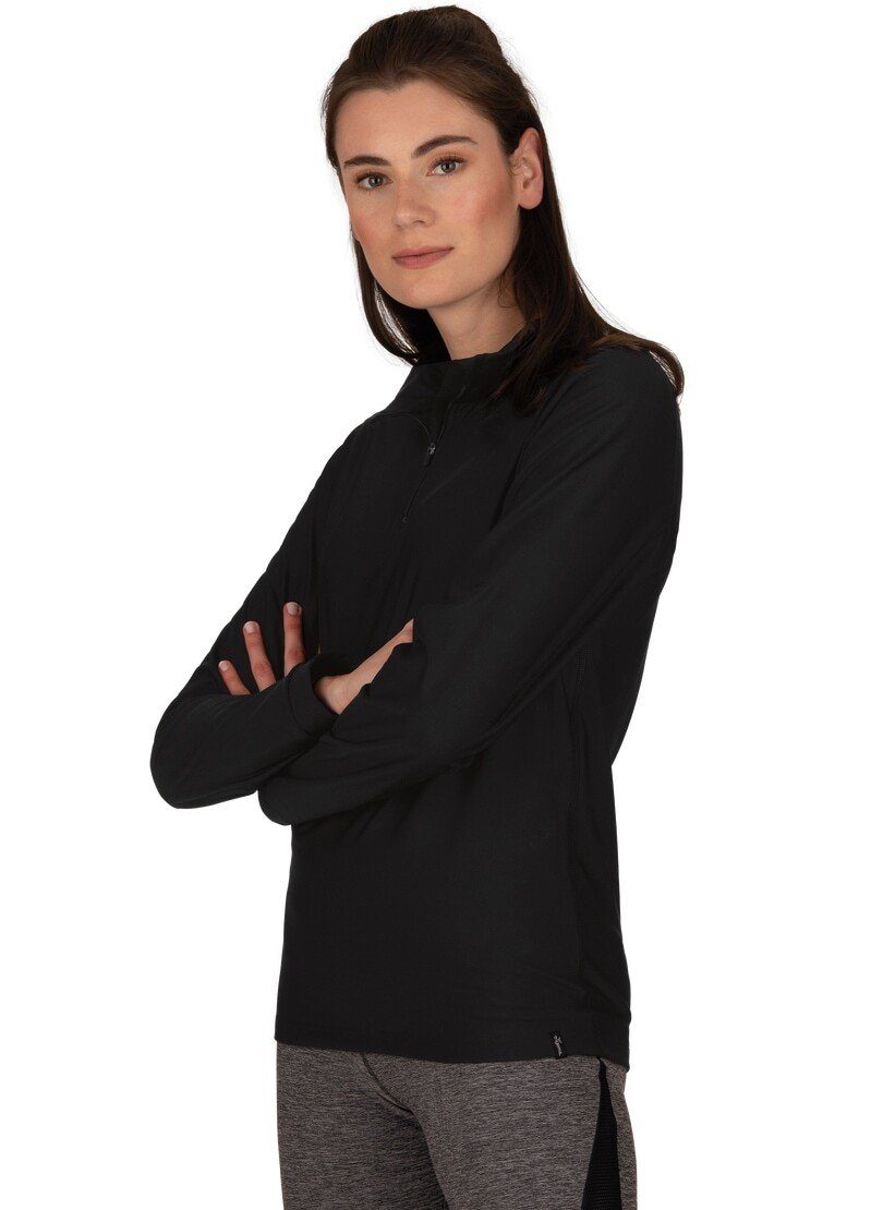 Trigema Sweatshirt TRIGEMA Langärmeliges Sportshirt mit Reißverschluss schwarz
