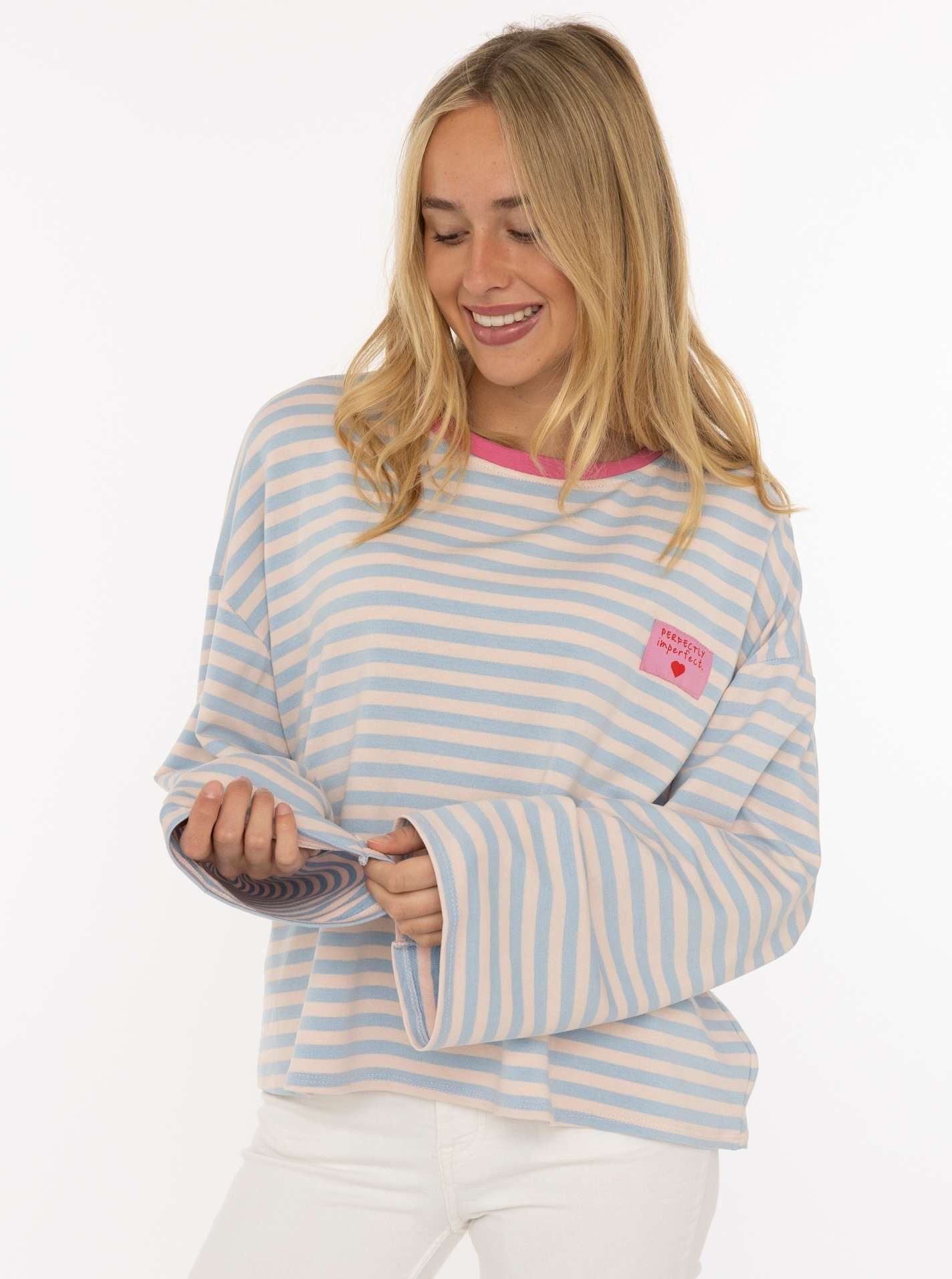 Zwillingsherz Sweatshirt "Perfectly Imperfect" oversize, Streifenmuster, Patch, weite Ärmel, Rundhals