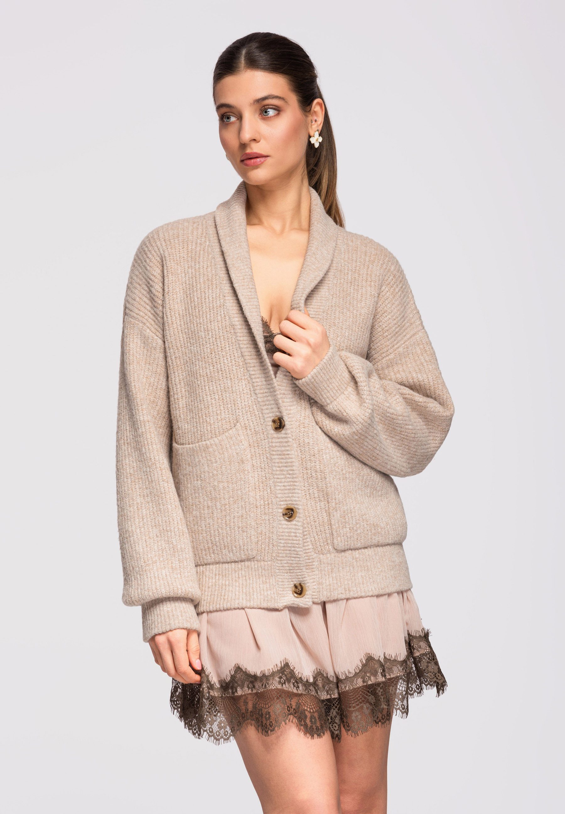 OMBRE Cardigan Strick-Cardigan bis zur Hüfte mit lockerem Schnitt