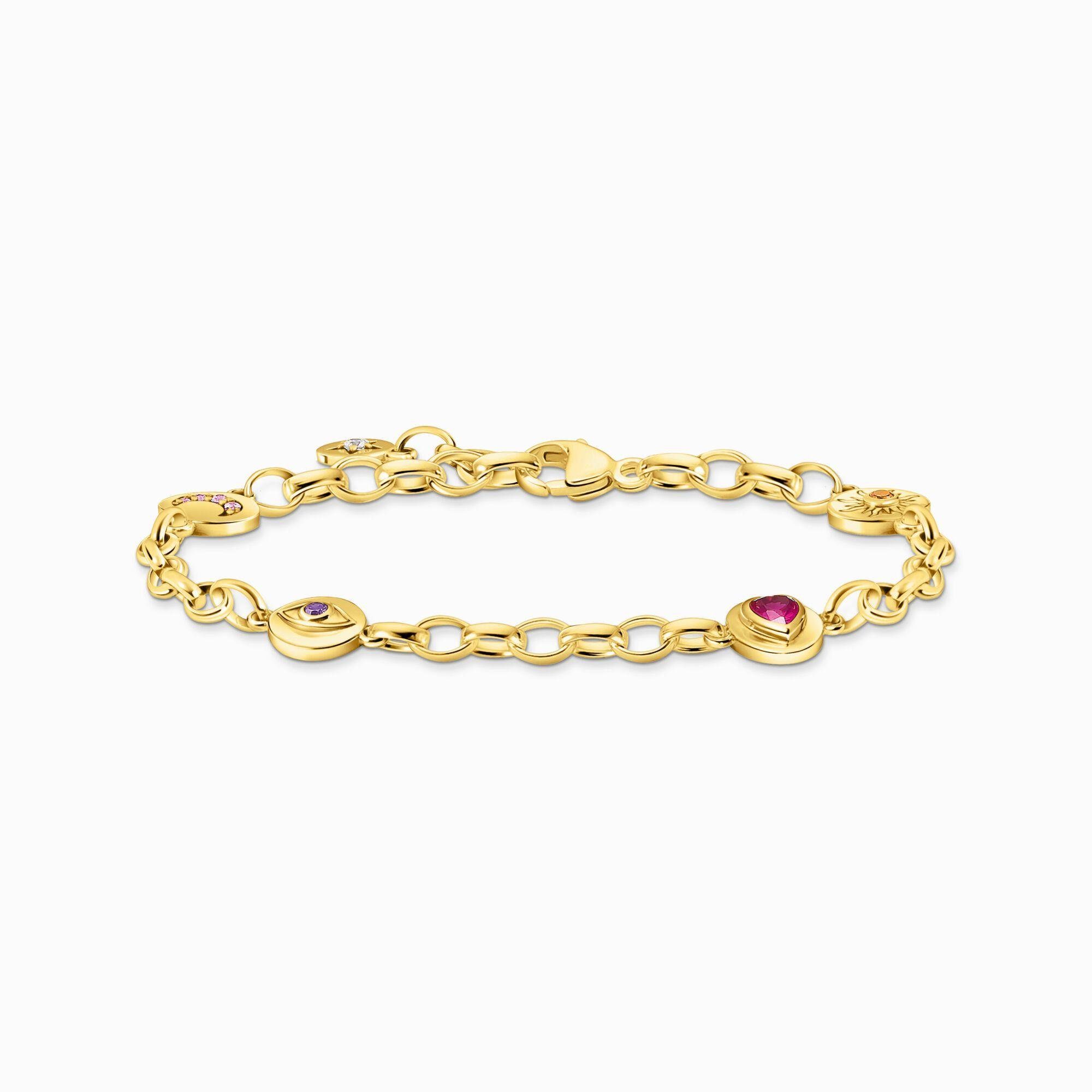 Silberarmband Armband mit symbolischen Mond, Auge, Herz und Sonne vergoldet