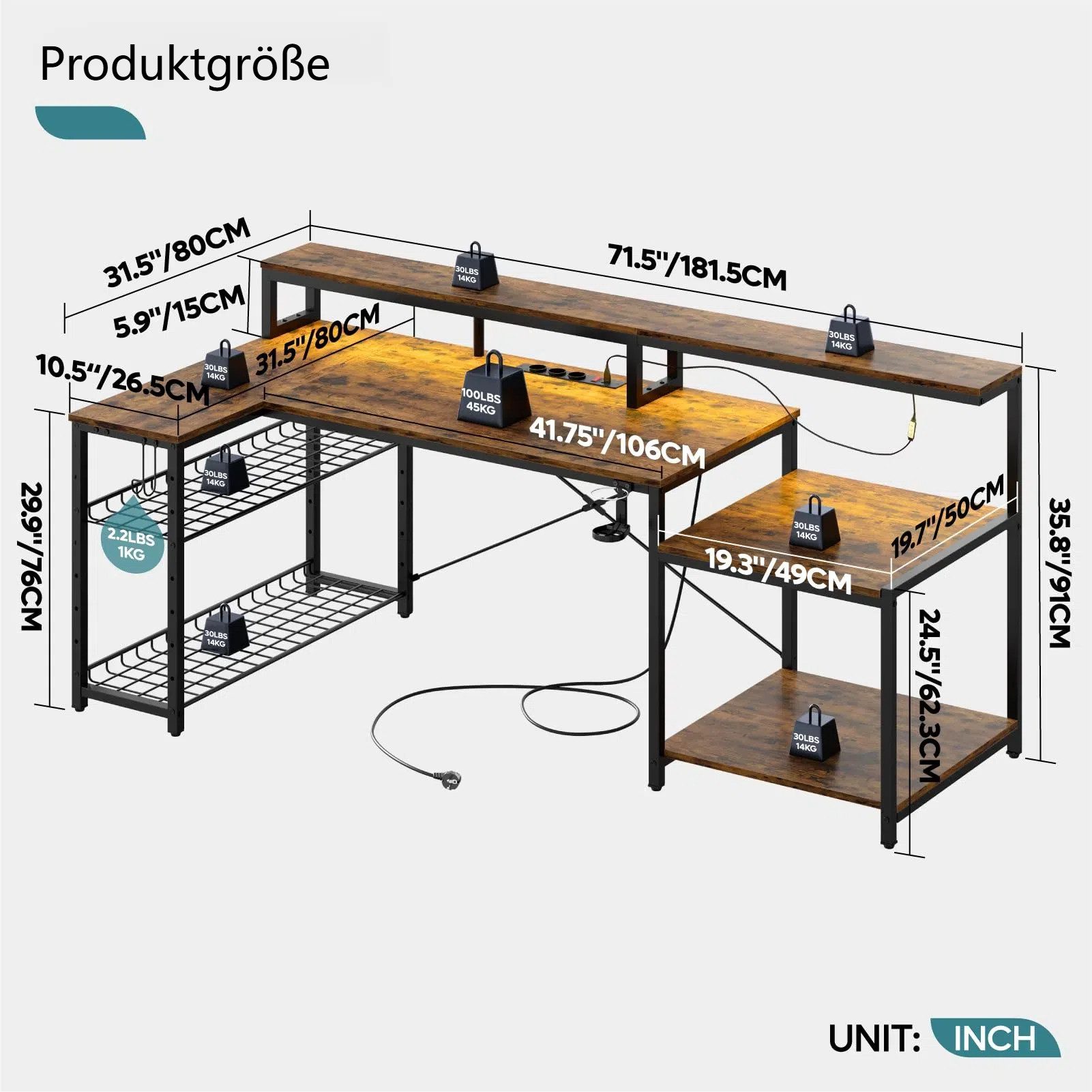 Bestier Gamingtisch 181 x 80 cm Computertisch, L-förmiger Schreibtisch (Gam günstig online kaufen