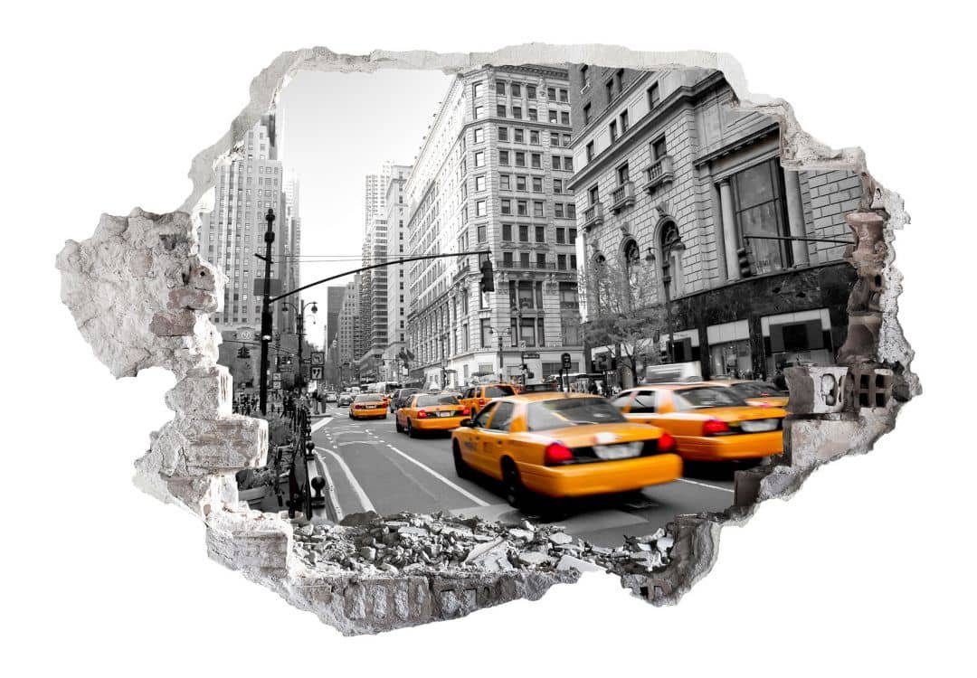 K&L Stadt Wandtattoo Wandtattoo Manhattan, in Taxi Wall selbstklebend Cabs Wandbild Art Mauerdurchbruch 3D USA Wandsticker Vintage
