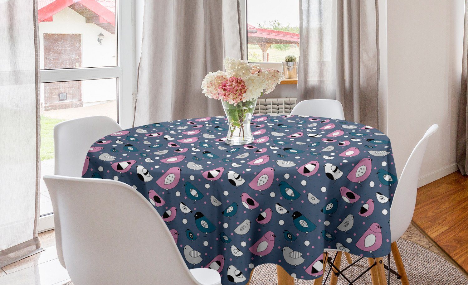 Abakuhaus Tischdecke Kreis Tischdecke Abdeckung für Esszimmer Küche Dekoration, Vogel Avian Tiere Tupfen