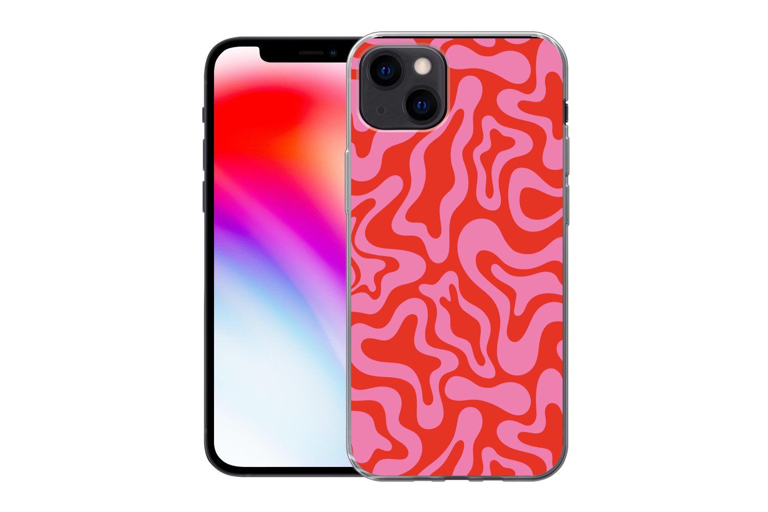 MuchoWow Handyhülle für Apple iPhone 13 Abstrakt - Muster - Rot - Rosa - Minimalistisch, Smartphone-Bumper, Print, Handy Schutzhülle Dünn