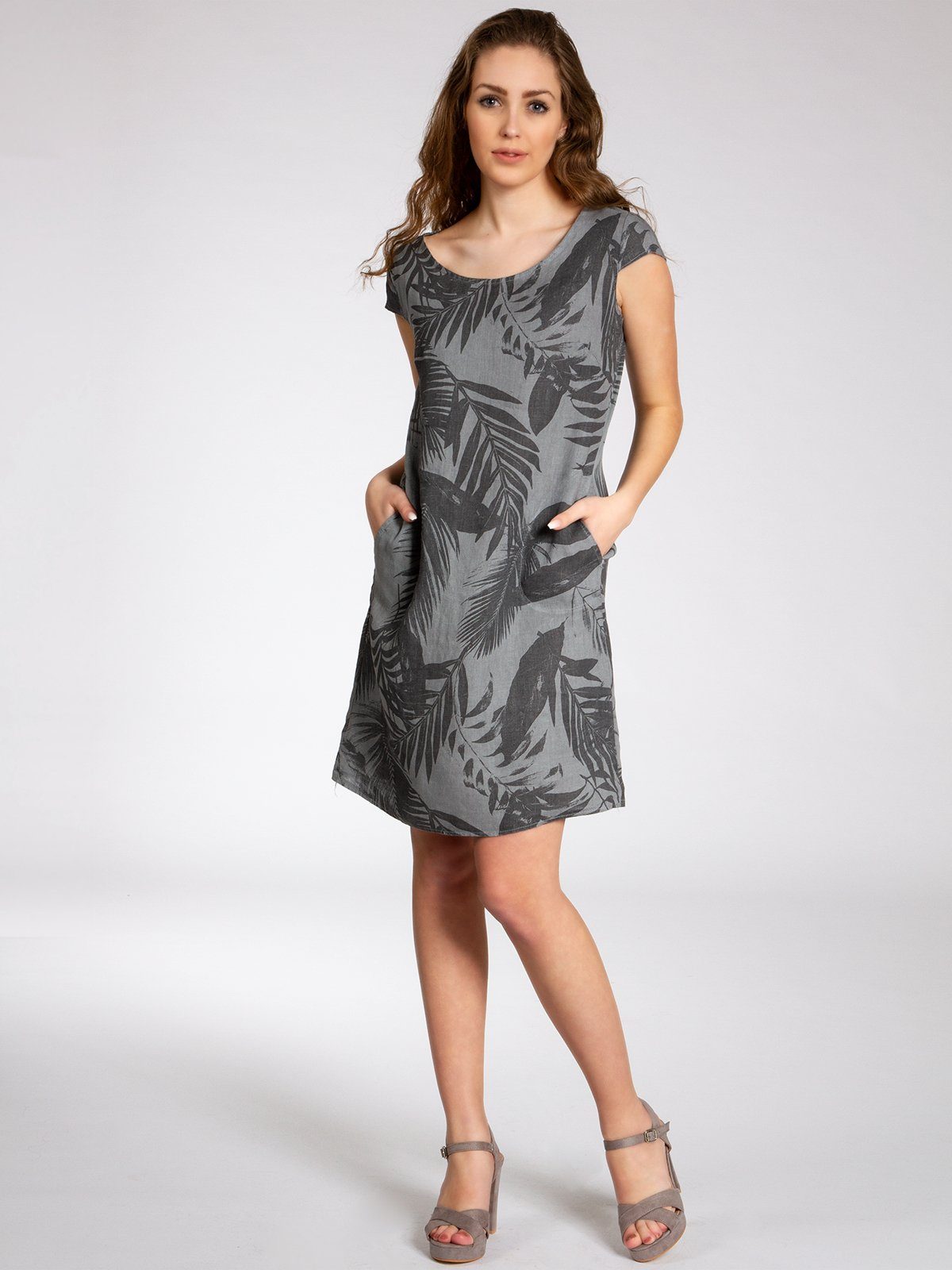 Caspar Sommerkleid SKL027 knielanges elegantes Damen Sommer Leinenkleid Luftig leicht, figurumspielende Form, mit seitlichem Jersey-Einsatz