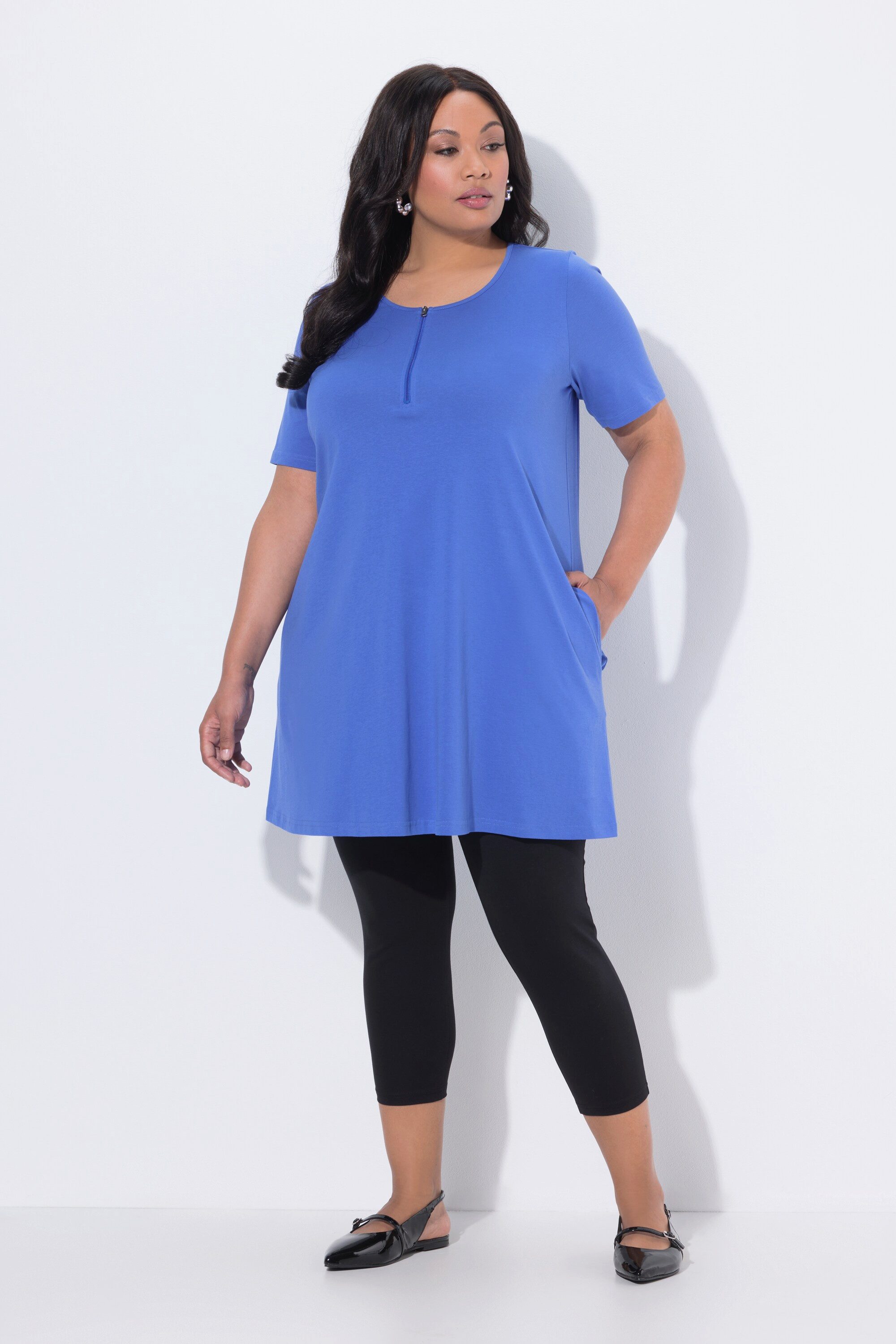 Ulla Popken Longshirt Longshirt Zipper A-Linie Rundhals Halbarm günstig online kaufen