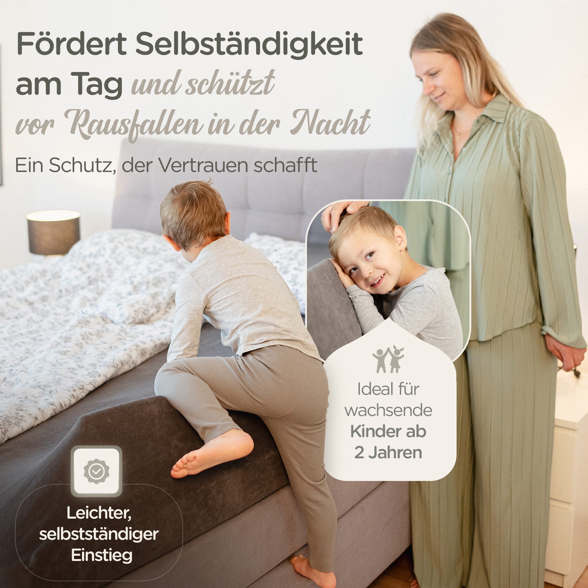 Lunova Bettschutzgitter Rausfallschutz Bett für Kinder – Boxspringbett & Elternbett, Formstabiler Schaumstoff · ohne Montage · ohne Nachpumpen
