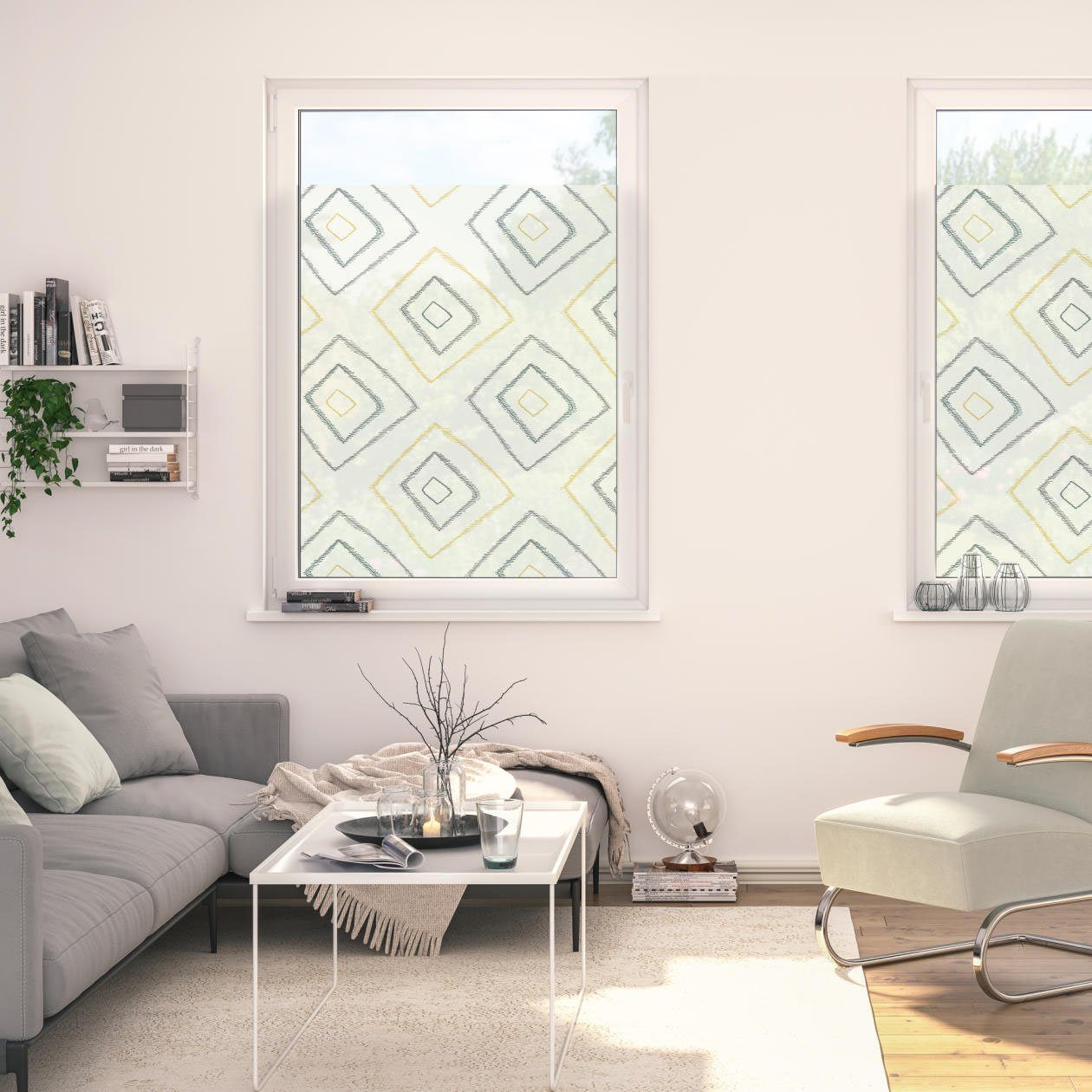 Fensterfolie Fensterfolie selbstklebend, Sichtschutz, Stripy Boho Rectangle - Beige