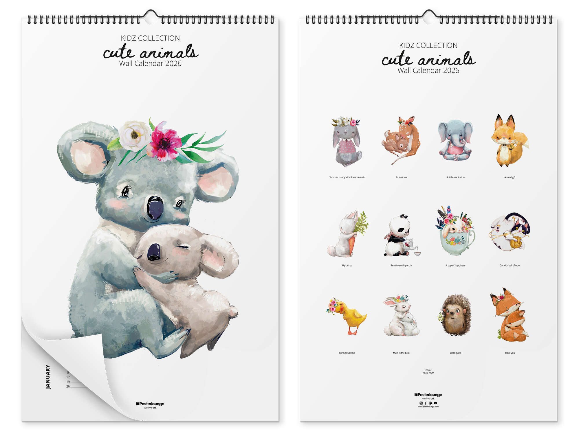 Posterlounge Kunstkalender Kinderkalender - Cute Animals 2026, erhältlich als Wandkalender 2026 in verschiedenen Größen