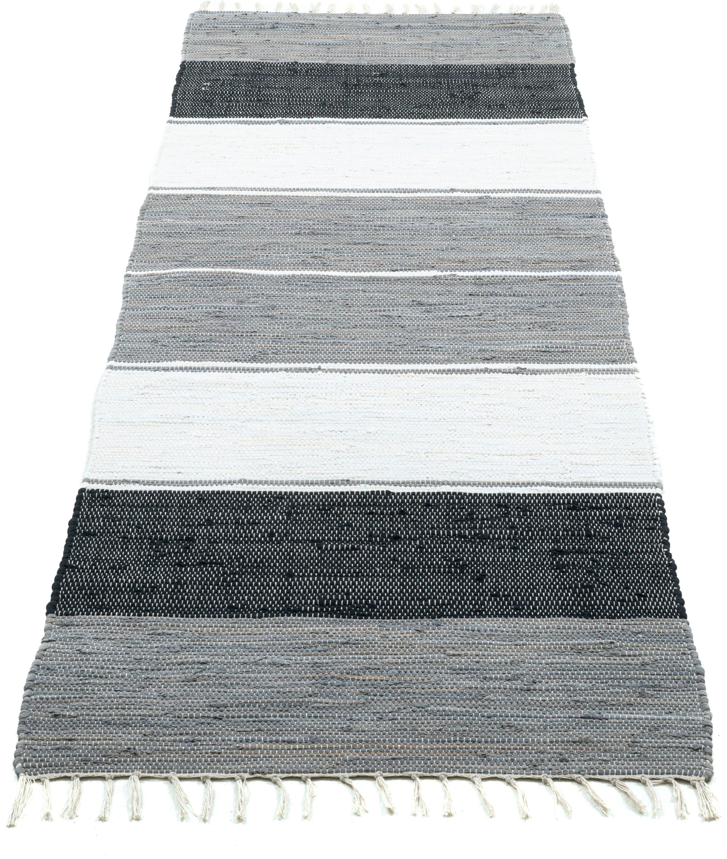 Läufer Stripe Cotton, THEKO, rechteckig, Höhe: 5 mm, Handweb Flachgewebe, reine  Baumwolle, handgewebt, mit Fransen