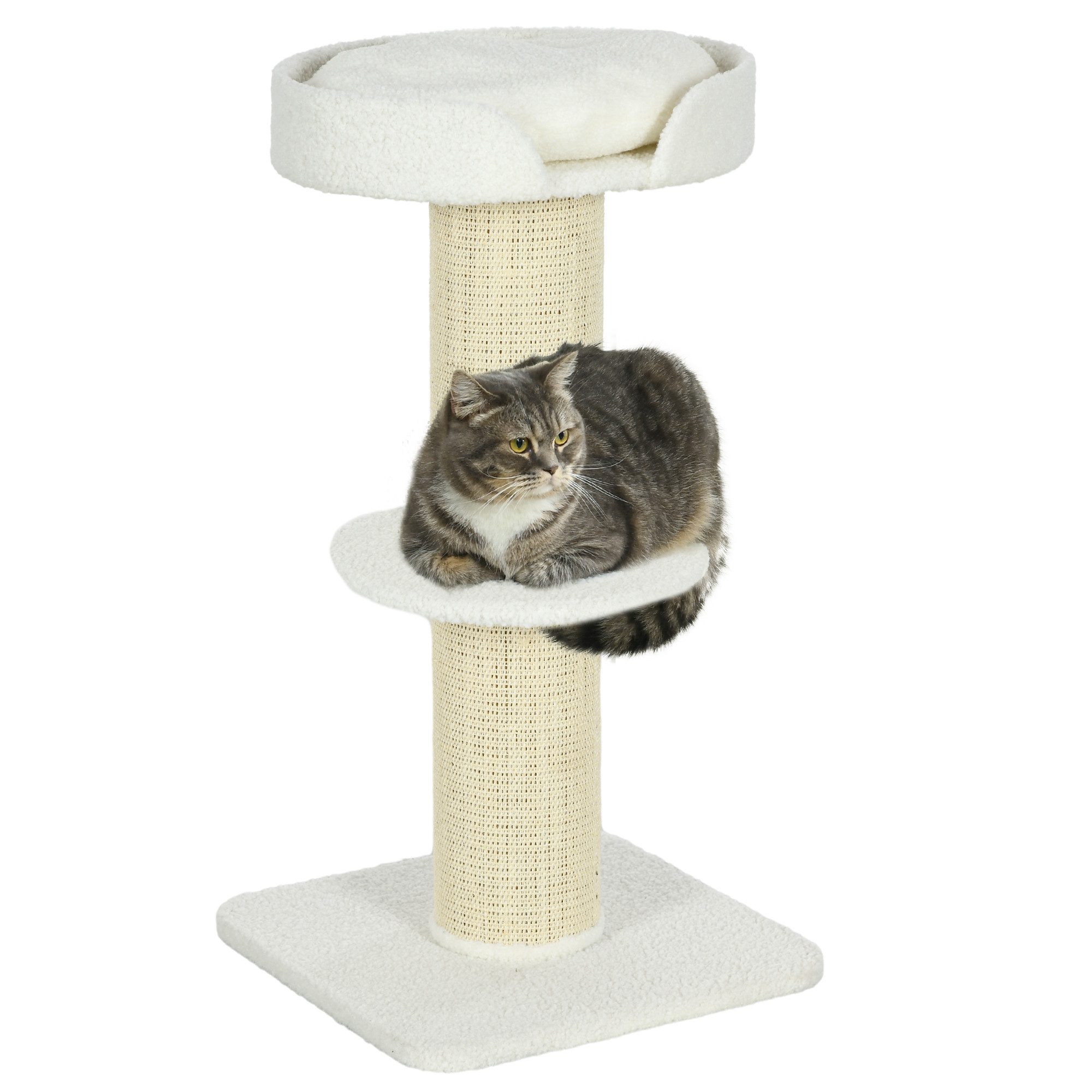 Thumbnail - PawHut Kratzbaum 91 cm Katzenbaum mit Katzenbett, Plattform, für Katzen bis 5 kg Sisal Lammwolle Cremeweiß