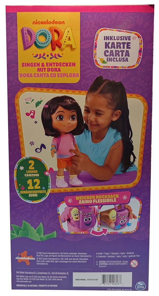 Spin Master Stehpuppe Puppe Dora mit Zubehör, Sound Gesang (spricht Deutsch u. Italienisch
