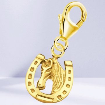 Goldene Hufeisen Charm-Einhänger Hufeisen Pferd Karabiner Charm 925 Sterling-Silber Gold vergoldet, Armbänder oder Kettenanhänger Glücksbringer