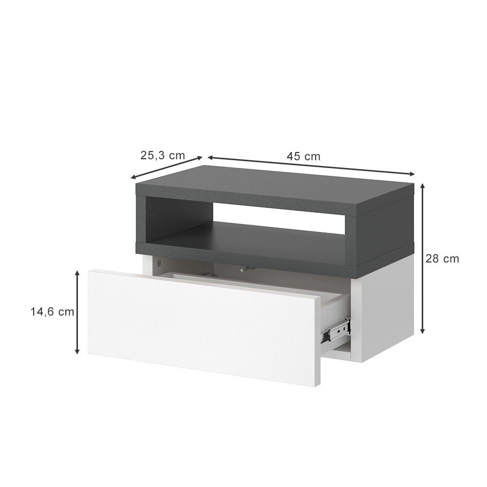 Vicco Nachtschrank 45 Weiß/Anthrazit cm Bettkommode URBANO