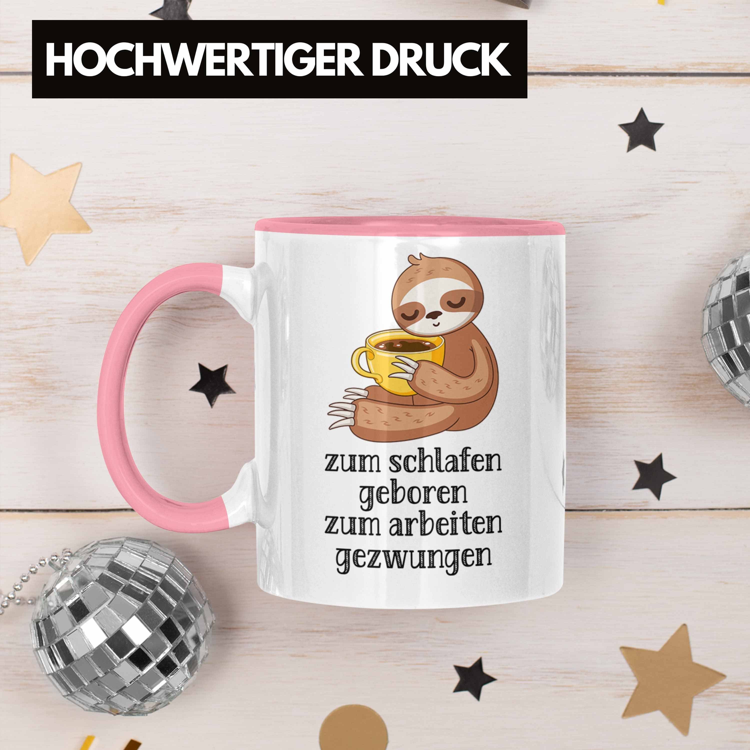 Zum Schlafen Tasse Faultier Rosa Gezwungen Büro Trendation mit Trendation Kaffeetasse Spruch Zum Tasse Geboren Arbeiten Kollegin Frau Kollege - Geschenk