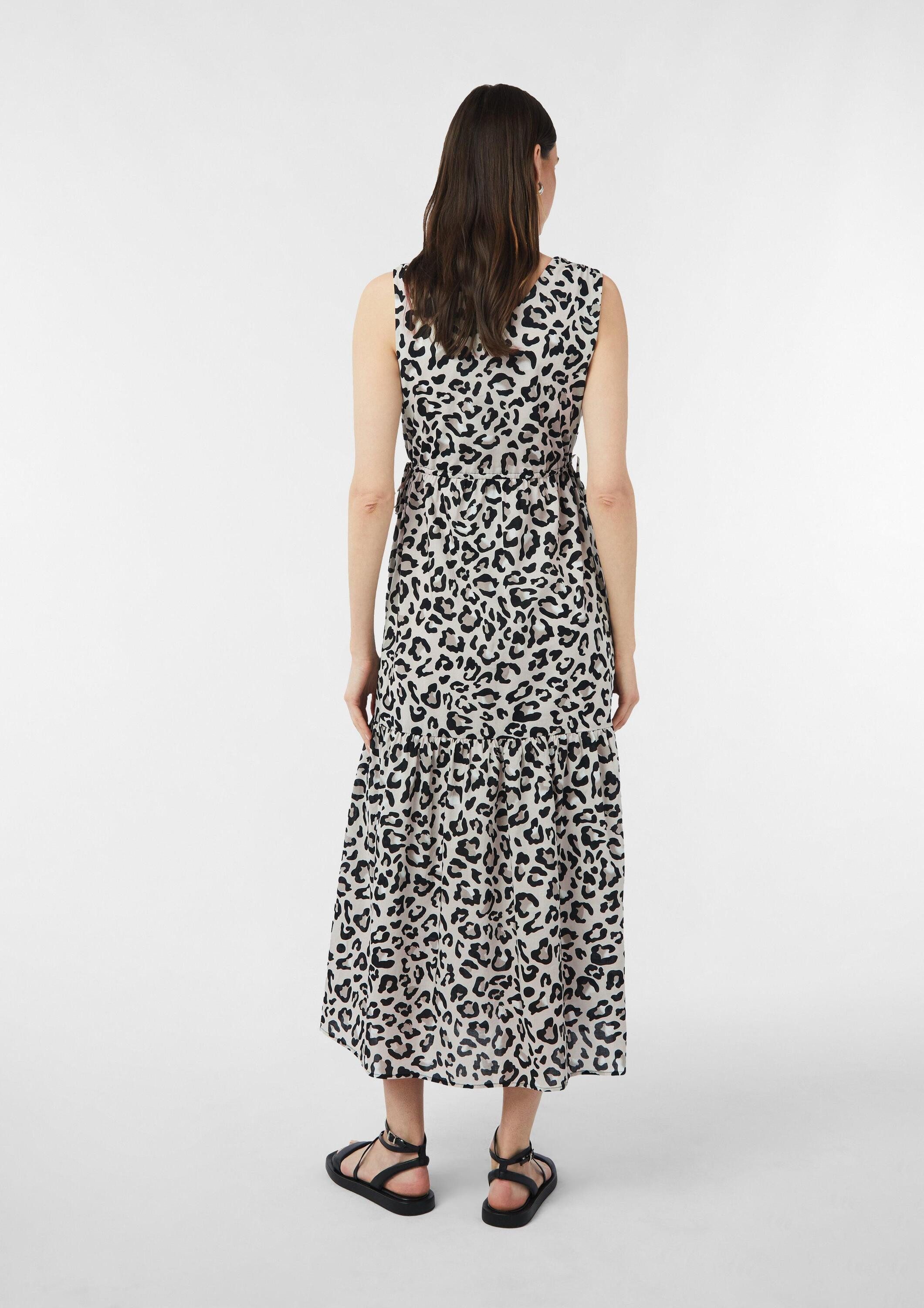 comma Midikleid Kleid Maxikleid mit Leo-Muster und Raff-Details