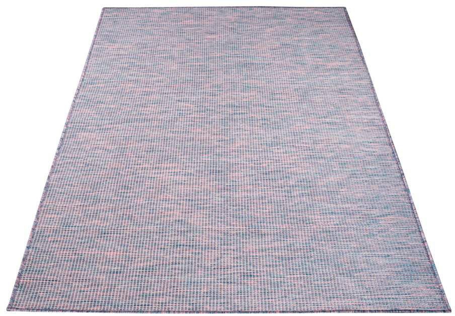 Teppich Palm, Carpet City, rechteckig, Höhe: 5 mm, Wetterfest & UV-beständig, für Balkon, Terrasse, Küche, flach gewebt blau/pink | Kurzflor-Teppiche