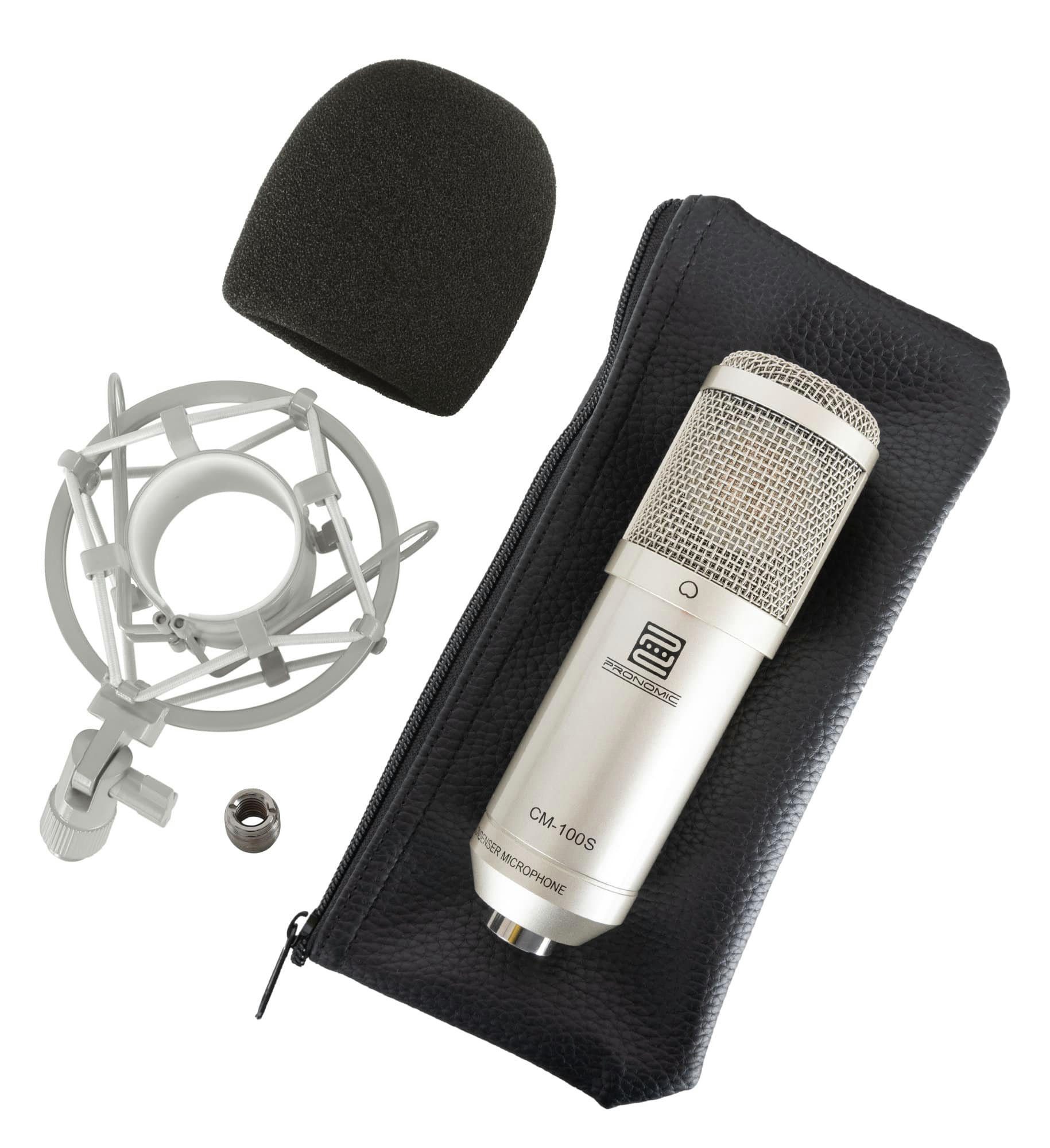 Pronomic Standmikrofon CM-100 Studio Großmembran- Kondensatormikrofon (Komplettset Popschutz schwarz, 10-tlg), inkl. Mikrofonständer, Micscreen, 5m XLR-Kabel