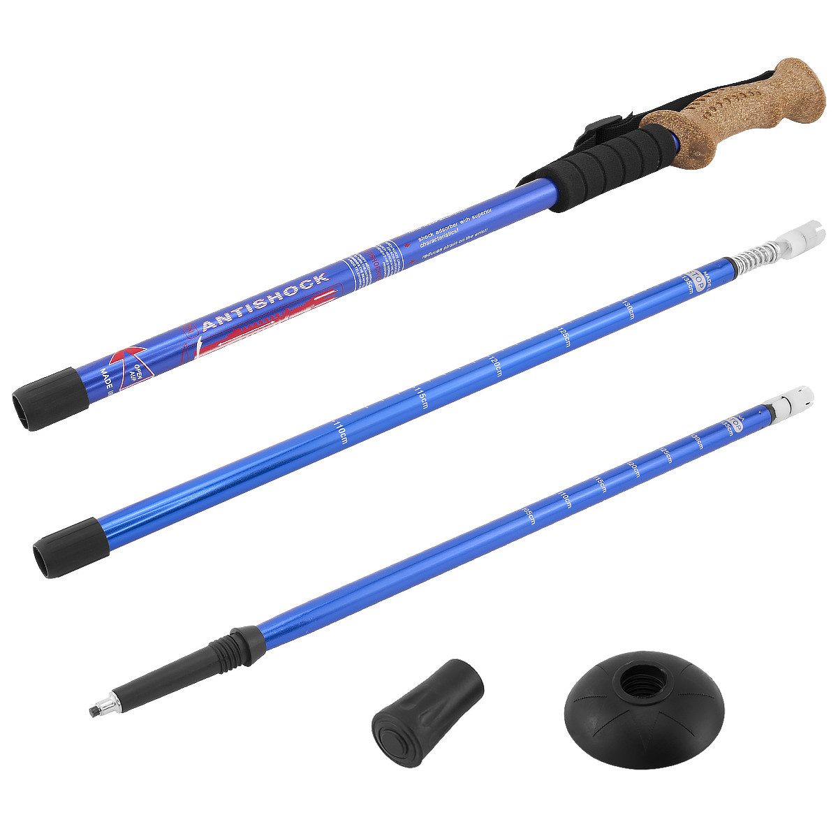 MidGard Nordic-Walking-Stöcke Wanderstоck 65-135cm Teleskop Antischock Stock Korkgriff Dämpfung (1 St), Leicht, mit ergonomischen Korkgriffe