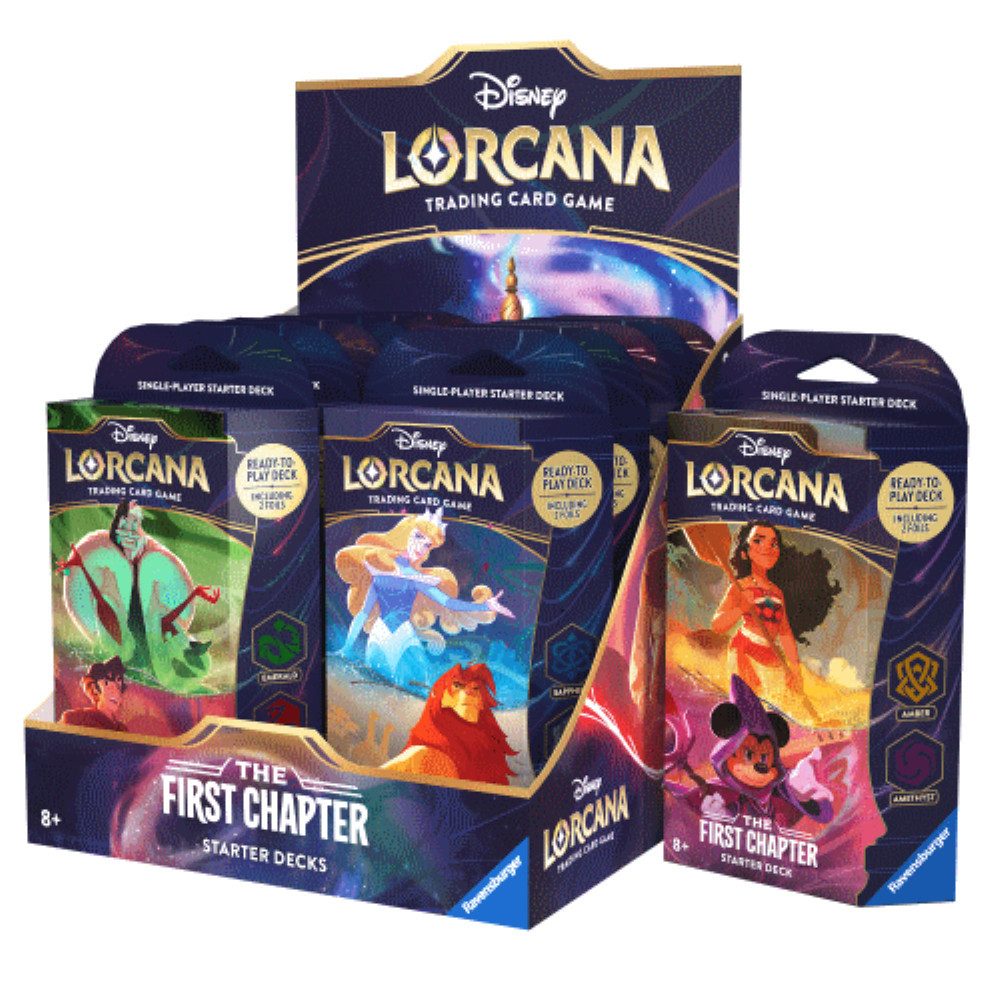 Ravensburger Verlag GmbH Sammelkarte Disney Lorcana: Das erste Kapitel - Starter Deck Display (Englisch), 12 Packungen, Erstauflage