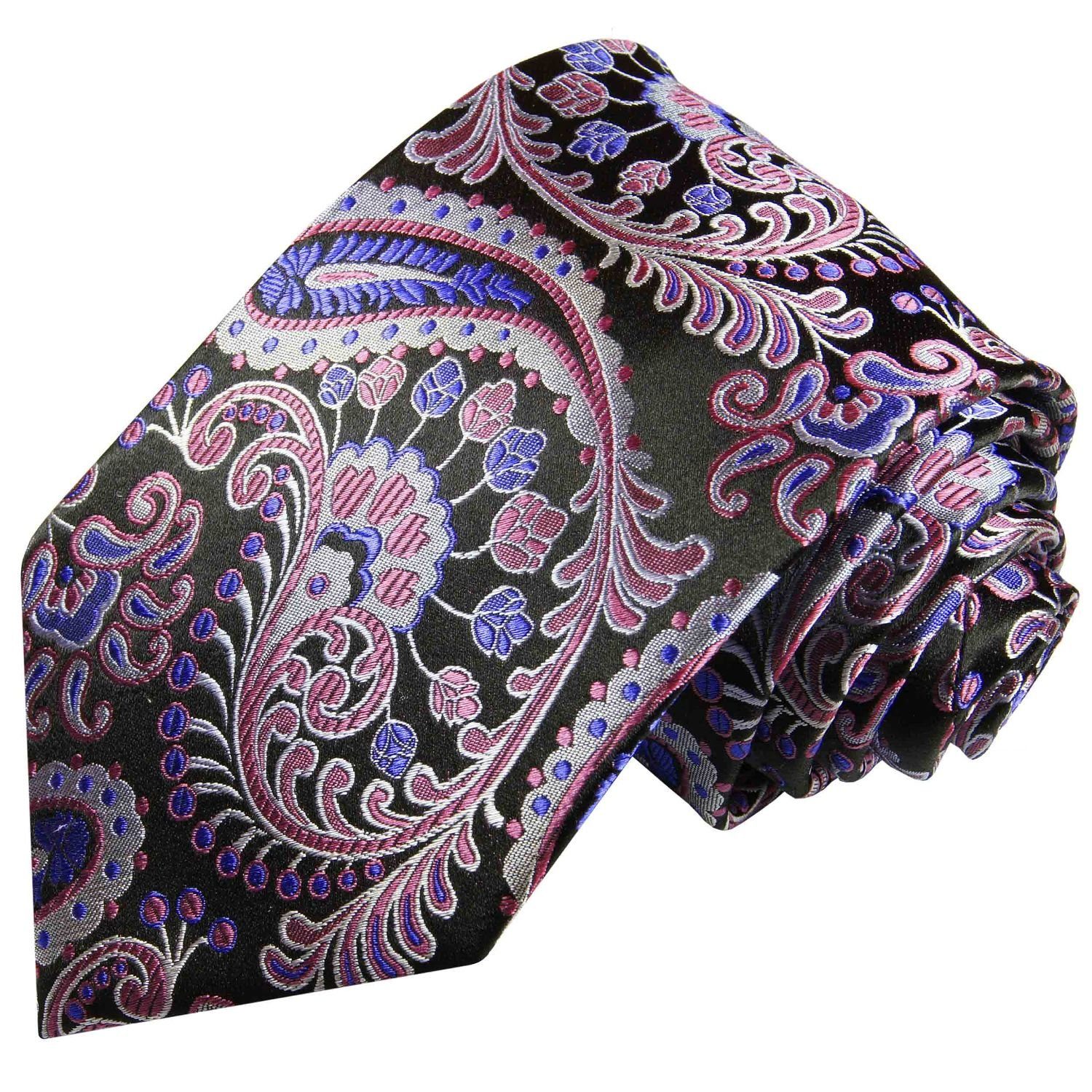 Paul Malone Krawatte Elegante Seidenkrawatte Herren Schlips paisley Hochzeit 100% Seide Breit (8cm), lila pink schwarz 552 | Breite Krawatten
